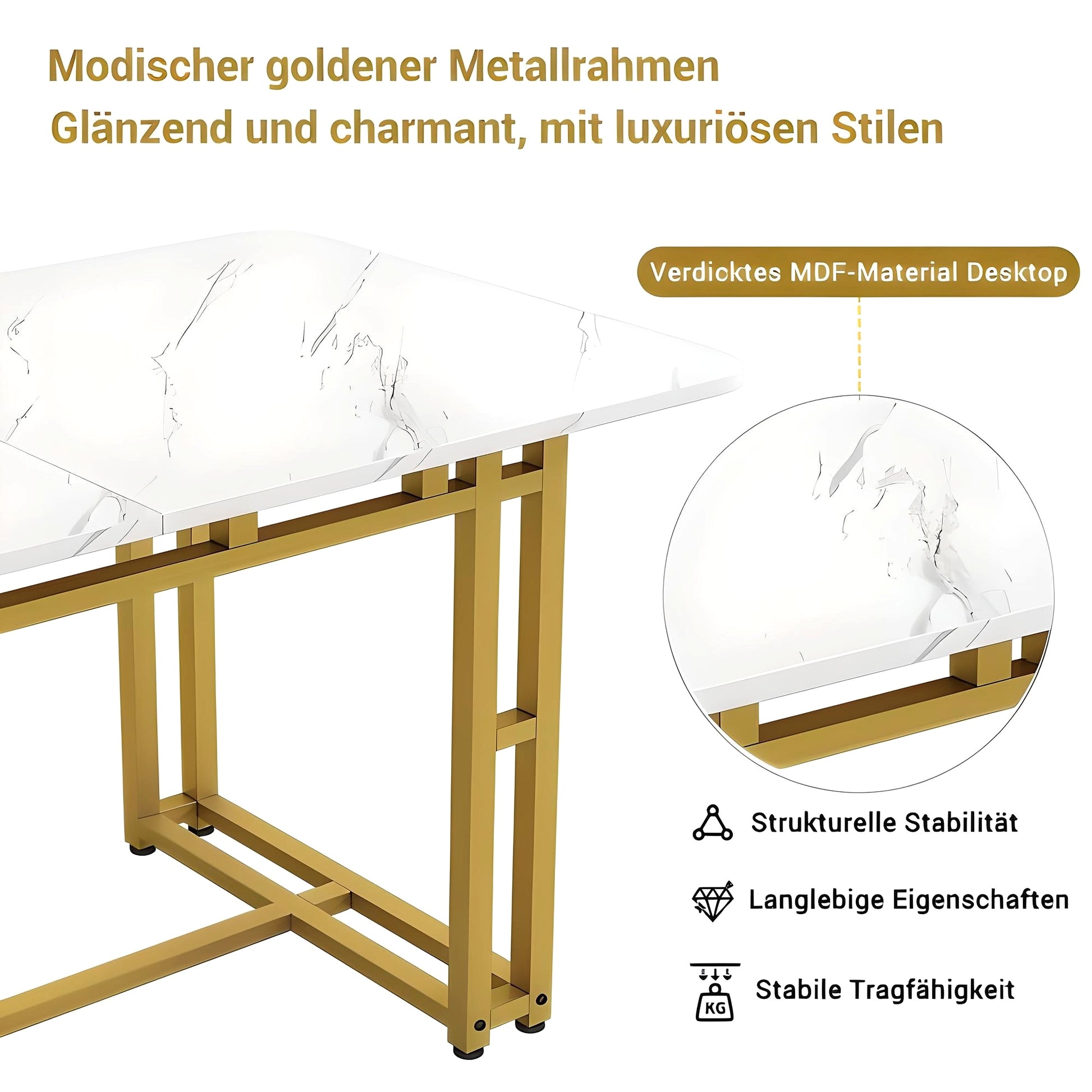 LuneluX_Home – Modern Rectangular Dining Table with Golden Metal Frame (120×70 cm) - enhanced image 5
