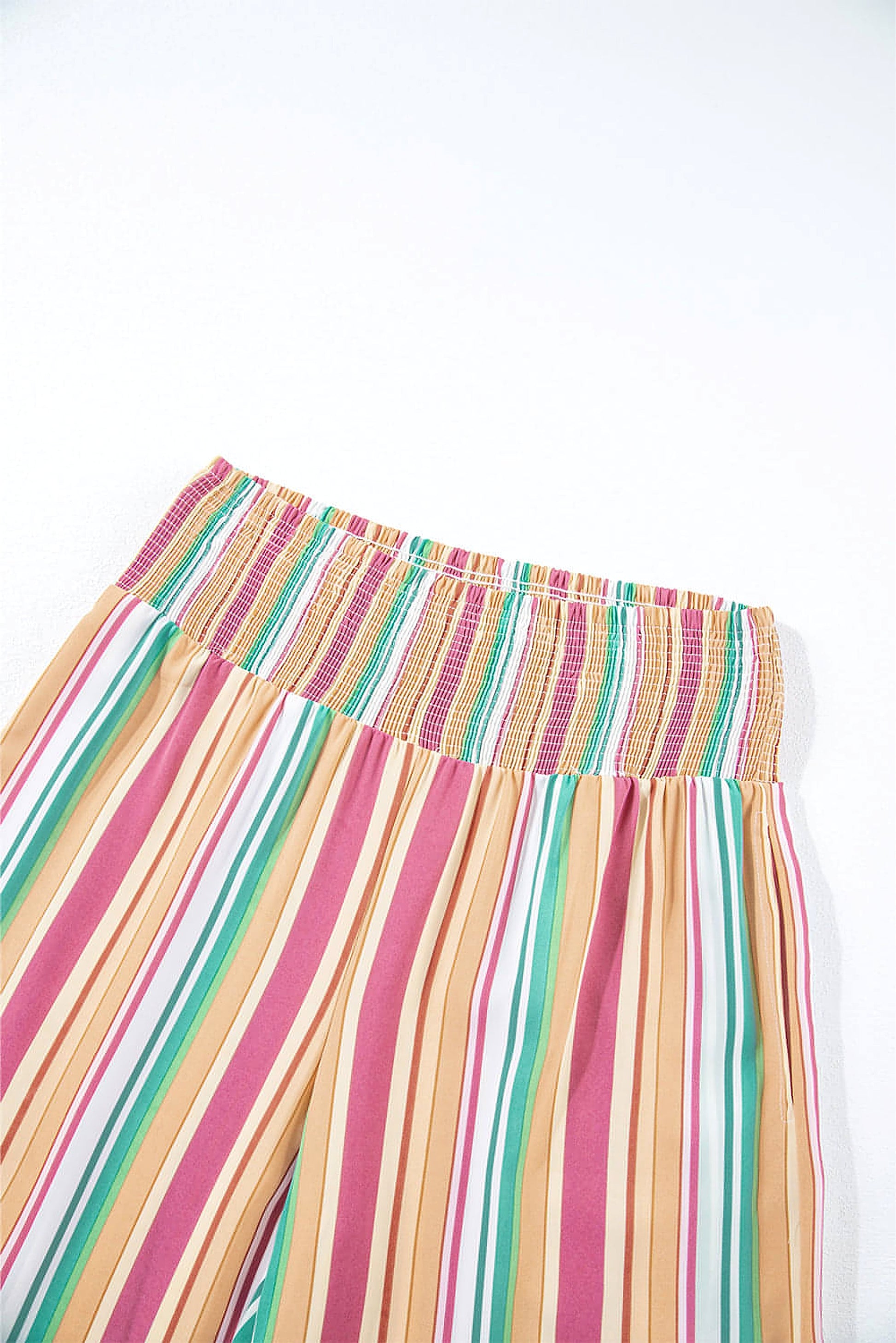 Multicolor Striped Smocked High Waist Wide Leg Pants - enhanced image 5