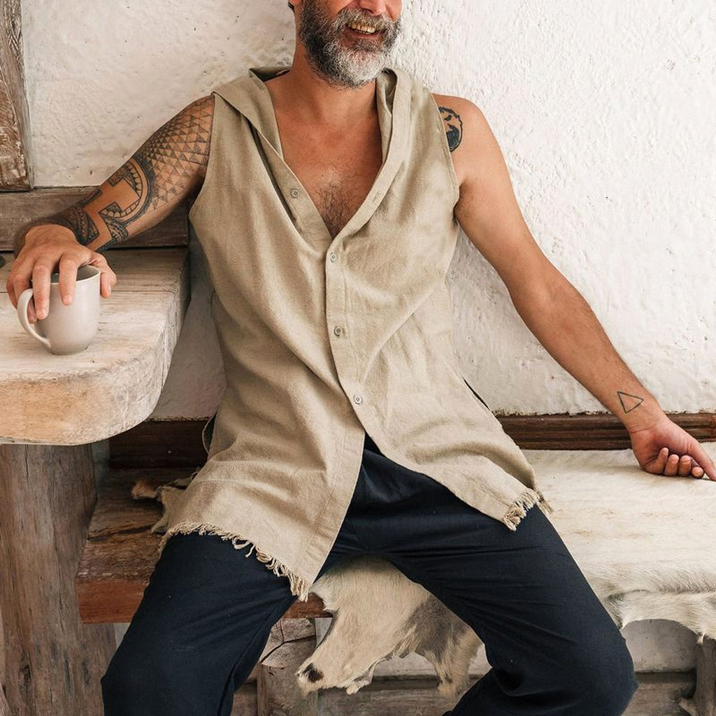 Multicolor Waistcoat Cotton And Linen Washing Vest Sleeve-Less DressShirt Men - enhanced image 5