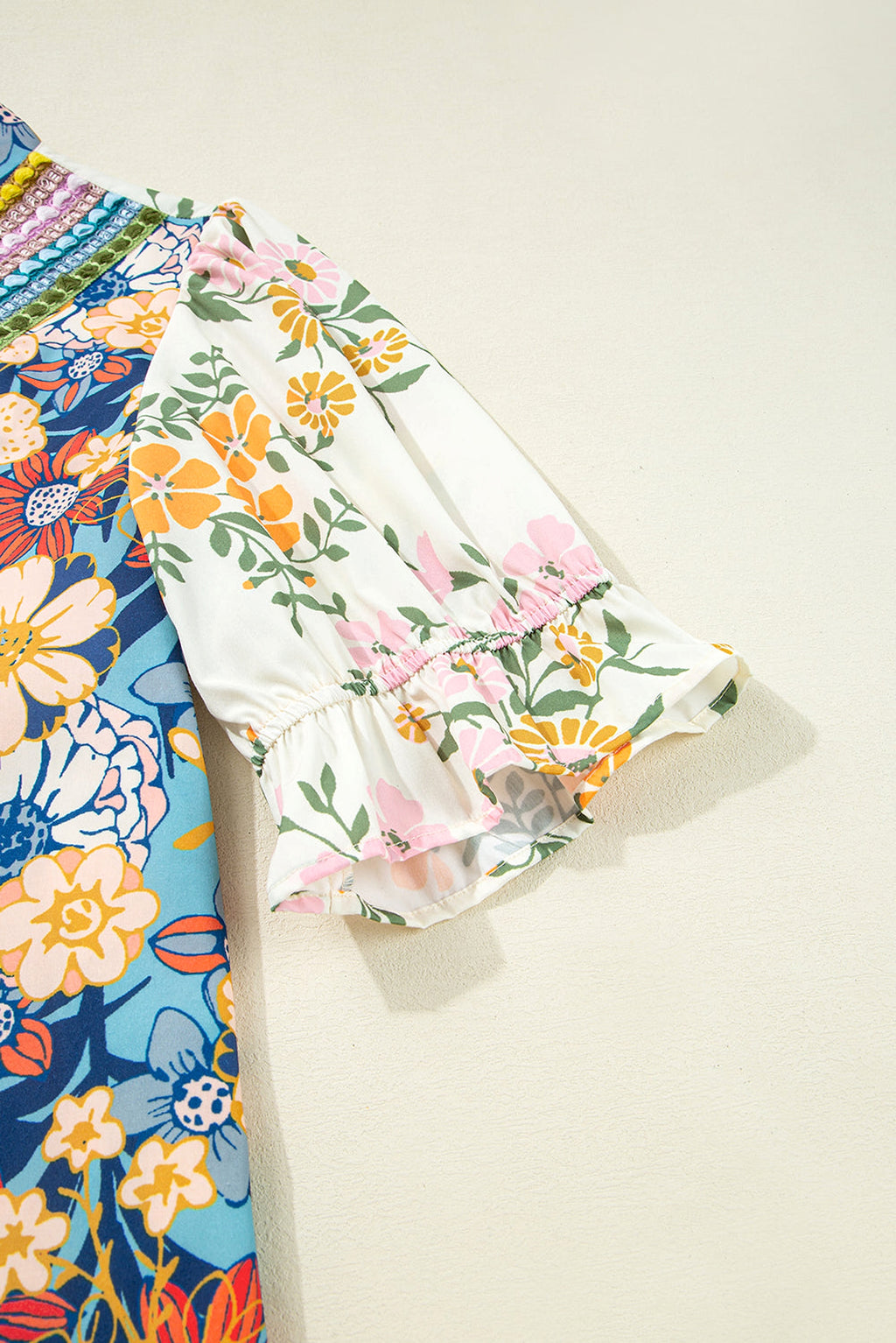 Multicolour Plus Size Floral Print Woven V Neck Half Sleeve Blouse - enhanced image 5