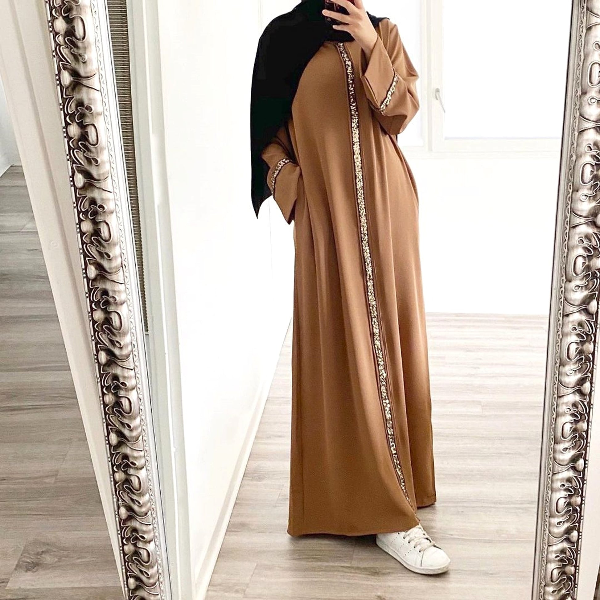 Muslim Women's Wear Robe Stitching Trim Sequins Dress - enhanced image 5