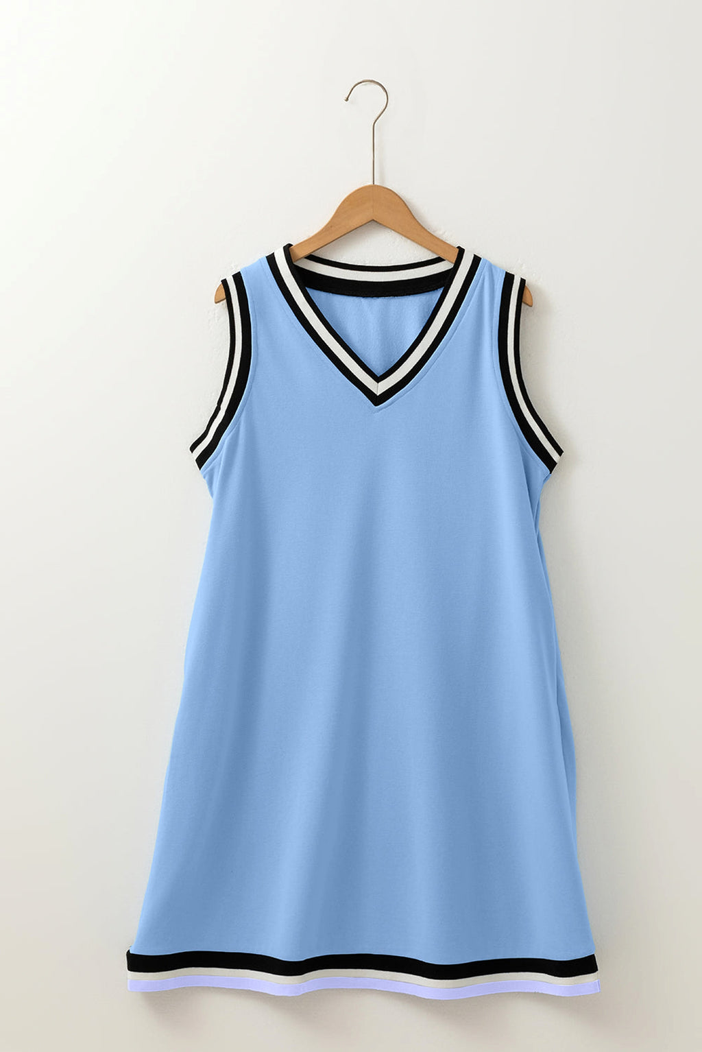 Myosotis Color Contrast Trim V Neck Shift Sleeveless Mini Dress - enhanced image 5
