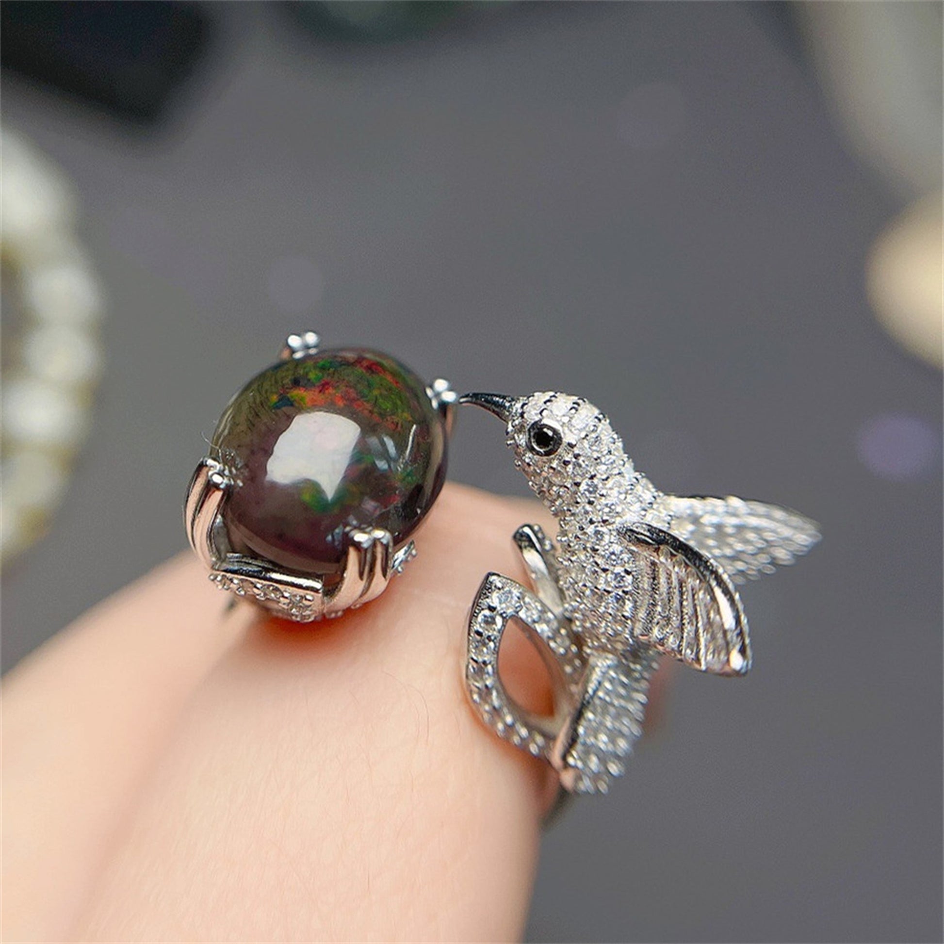 Natural Black Opal Ring For Women - enhanced image 5