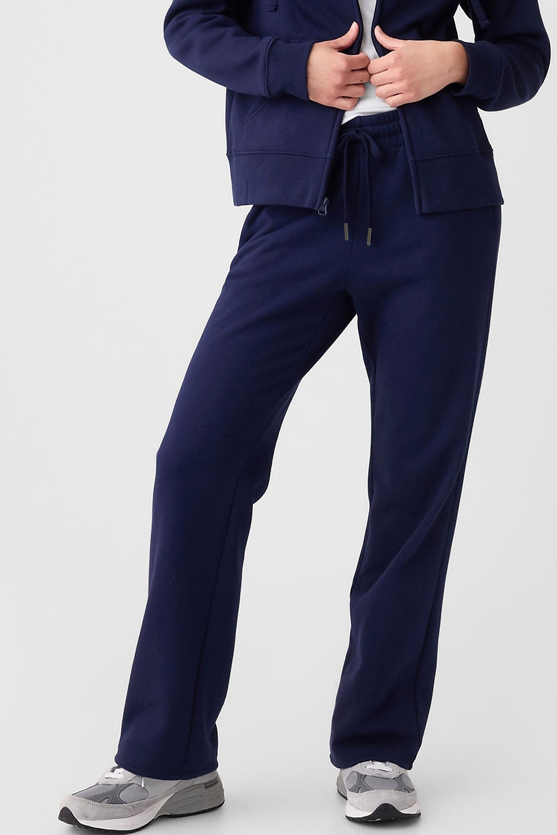 Navy Blue Solid Color Fleece Lined Drawstring Waist Casual Pants - enhanced image 5