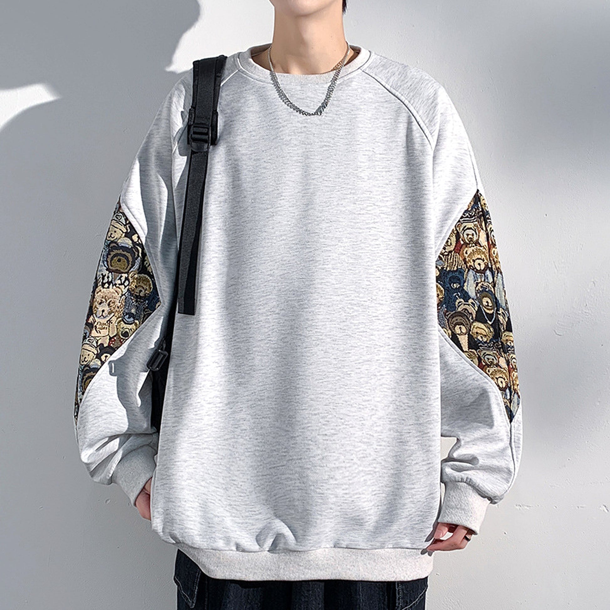 New Chinese style teddy bear embroidered patchwork hoodie - enhanced image 5
