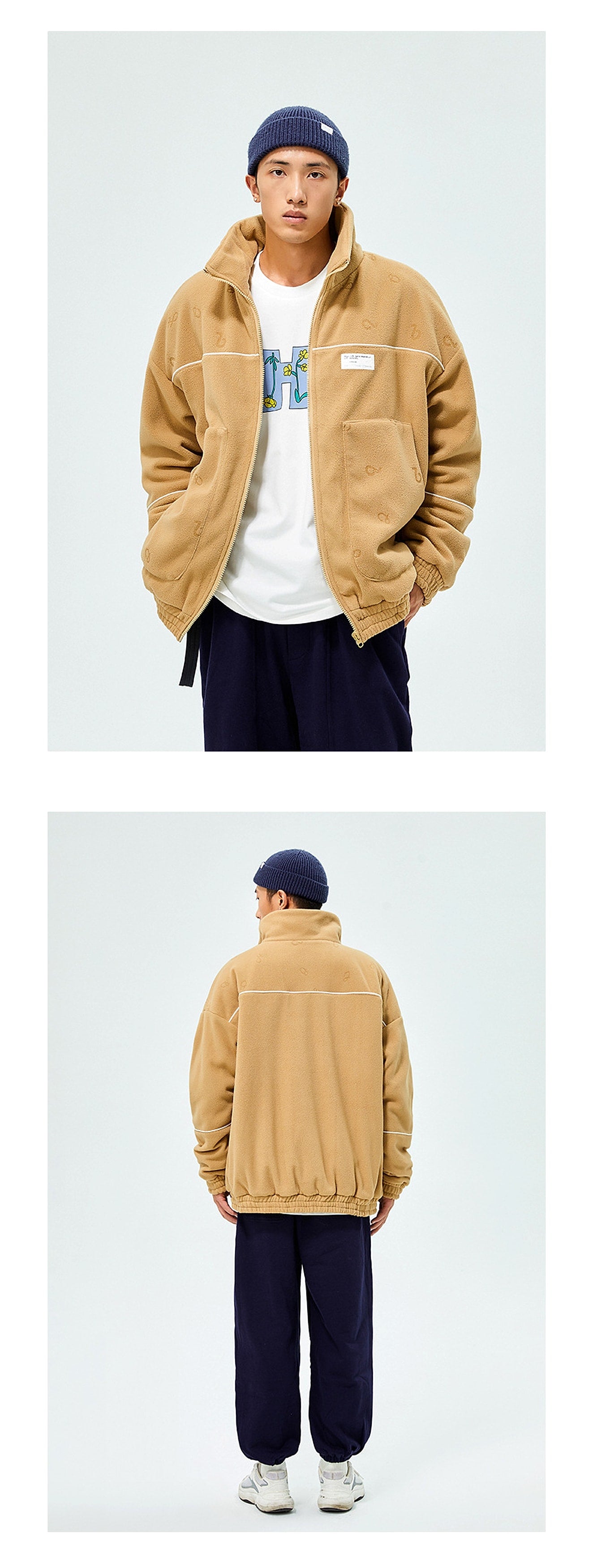 New Japanese Lamb Fleece Zipper Loose Cotton Coat For Men - enhanced image 5