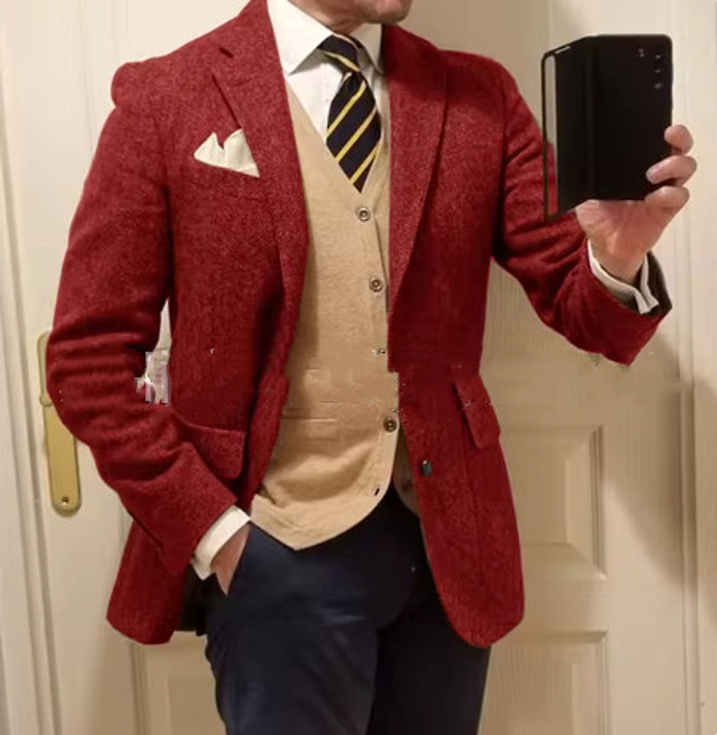 New Men's Suit Herringbone Coat Casual Slim Fit - enhanced image 5