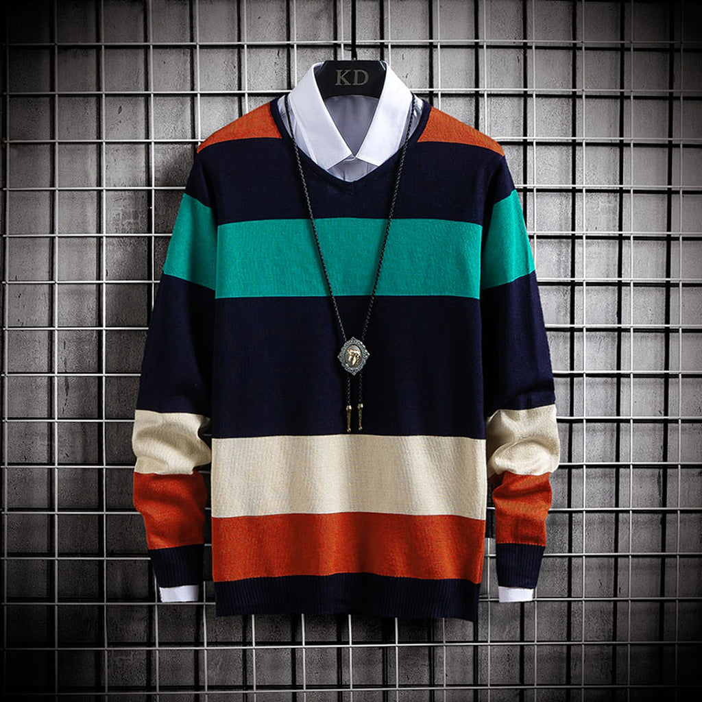 New Thin Color-Blocking Round Neck Men's Casual Sweater - enhanced image 5
