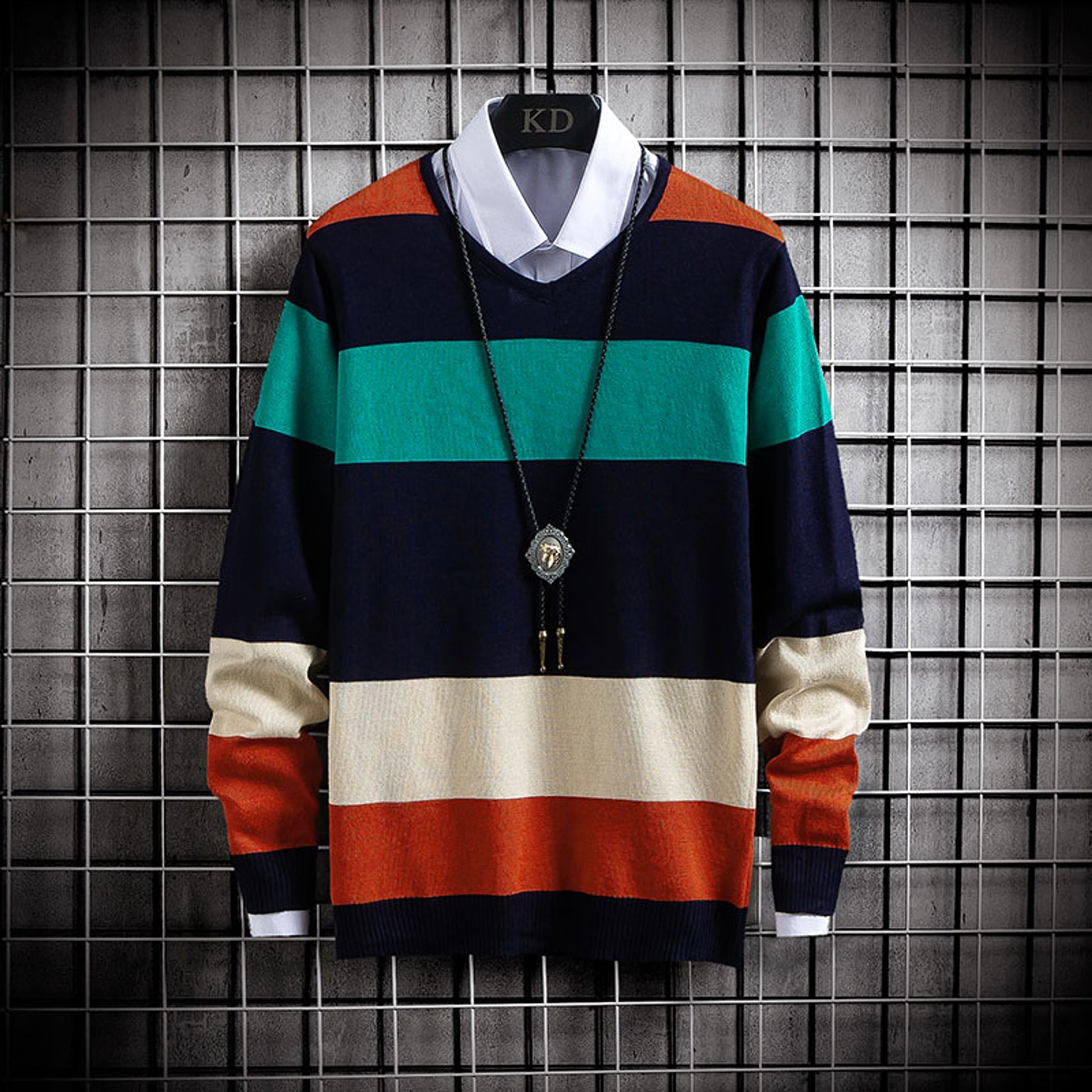 New Thin Color-Blocking Round Neck Men's Casual Sweater - enhanced image 5