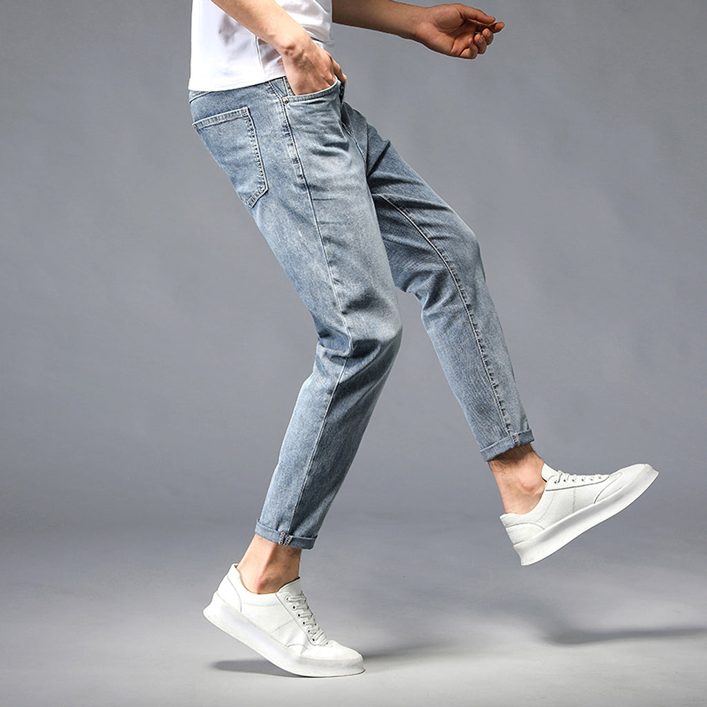 Nine-Point Washed Small Feet Jeans Straight-Leg Pants Men - enhanced image 5