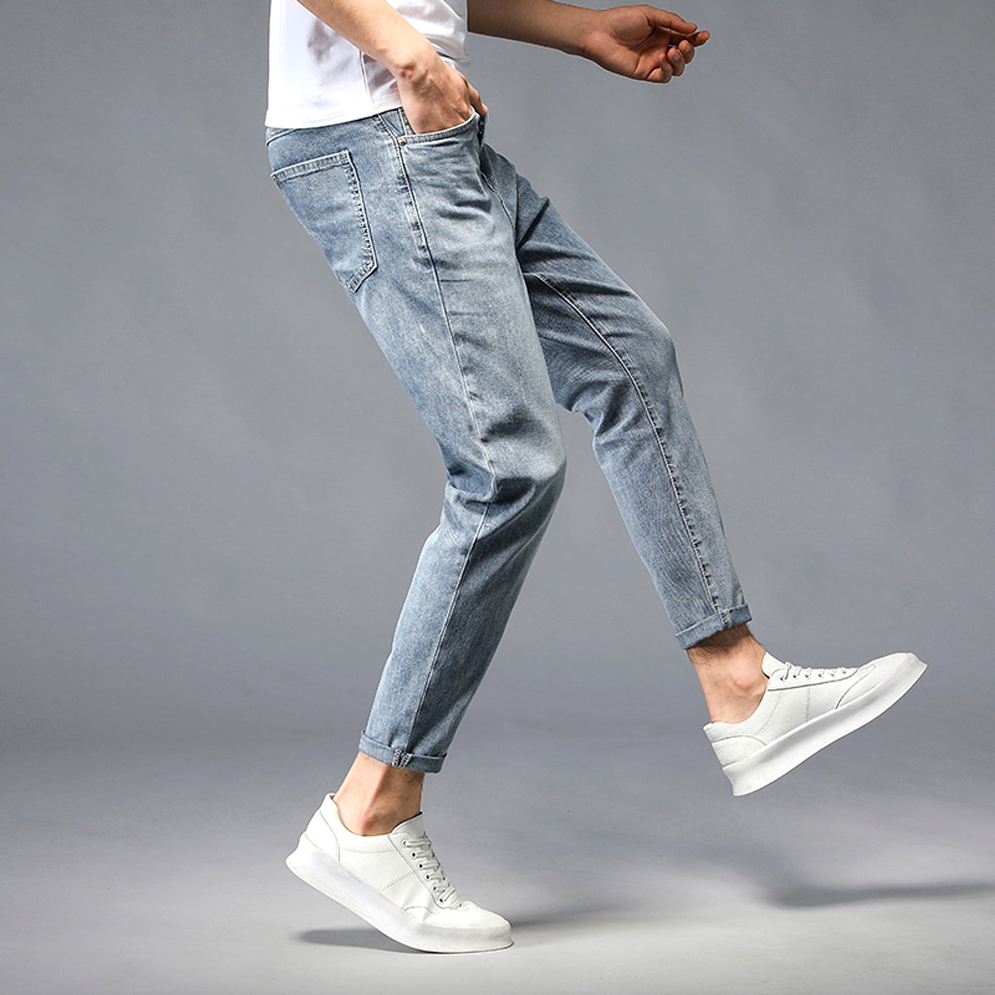 Nine-Point Washed Small Feet Jeans Straight-Leg Pants Men - enhanced image 5