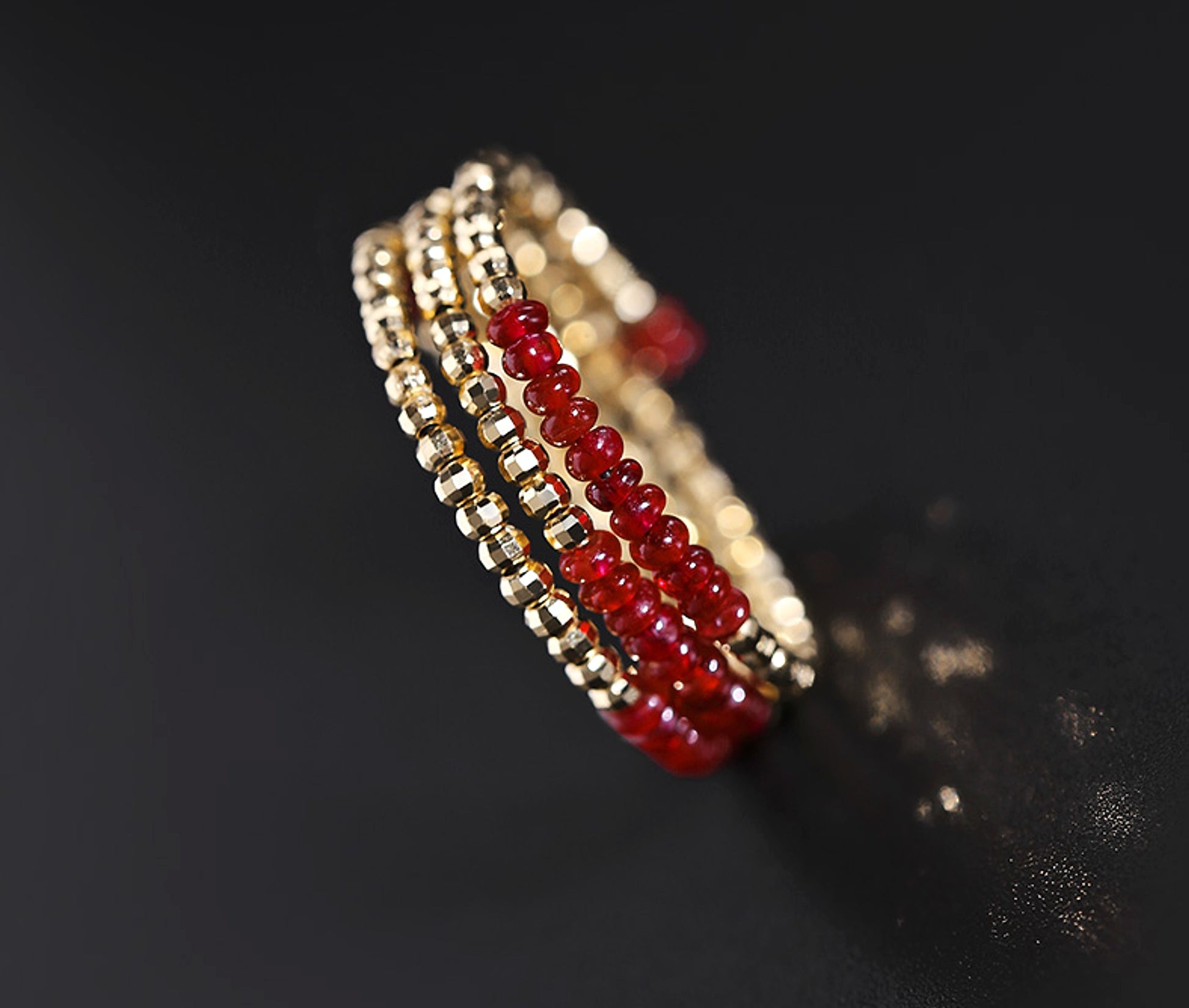 Pigeon Blood Ruby Ring Female 18K Gold Treasure Double-layer Tail Ring Elastic Model - enhanced image 5
