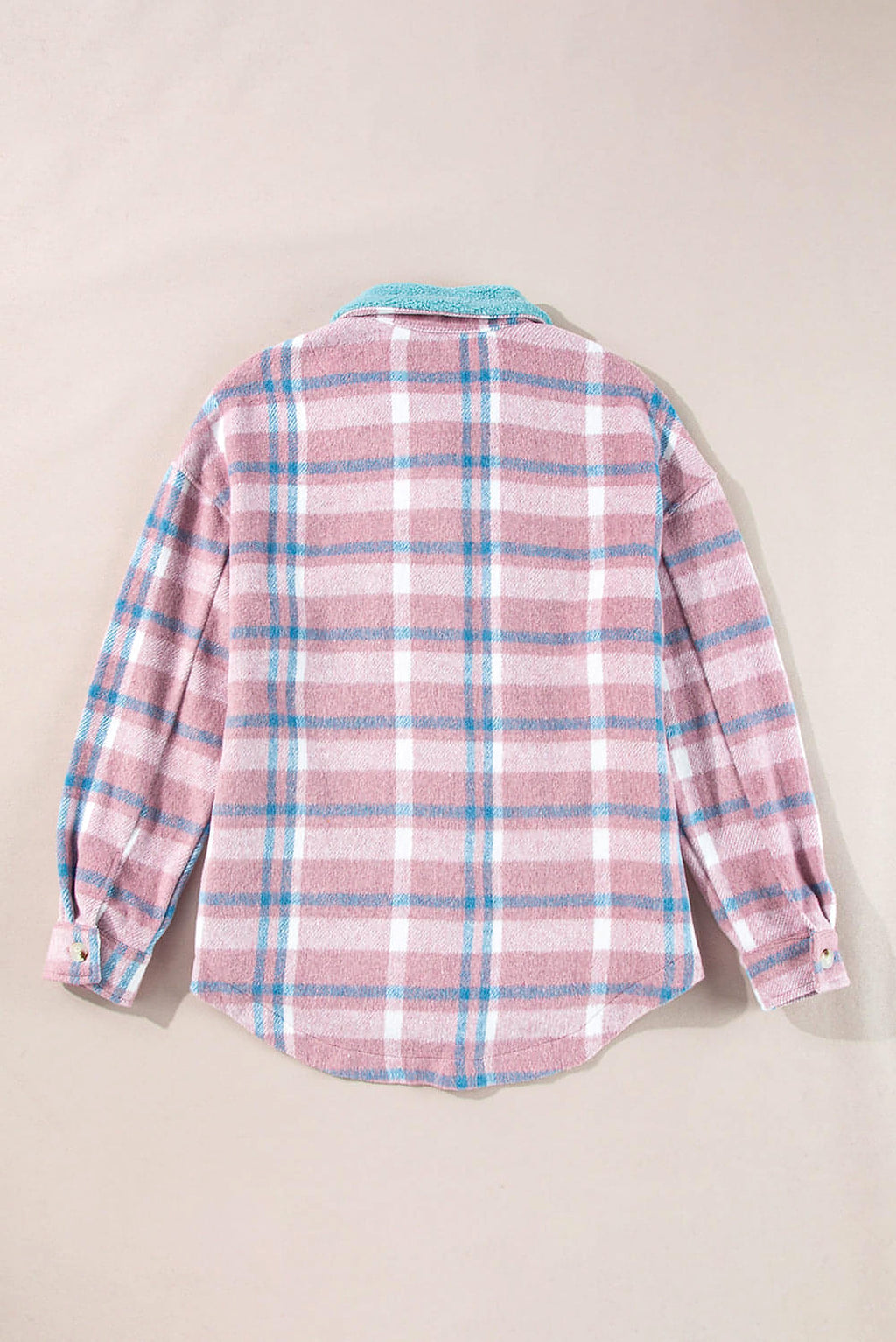 Pink Plaid Print Color Block Collared Flap Pockets Loose Shacket - enhanced image 5