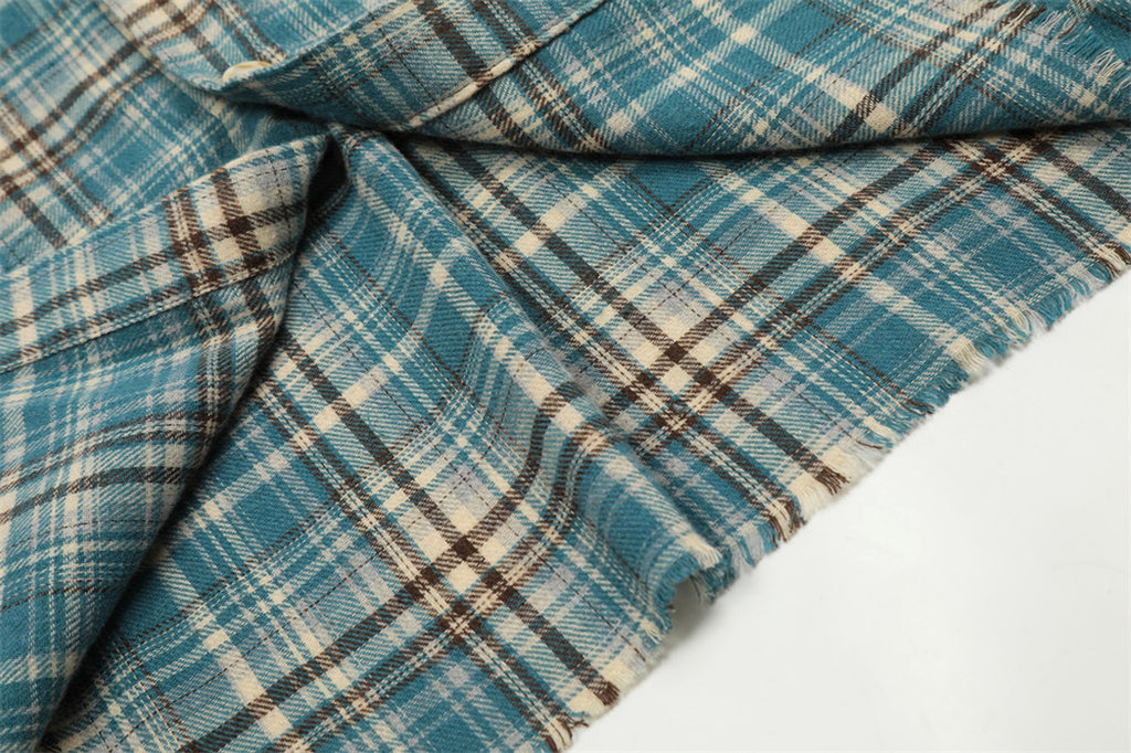 Plaid Long Sleeve DressShirt Casual Polo Collar Raw Edge Men - enhanced image 5
