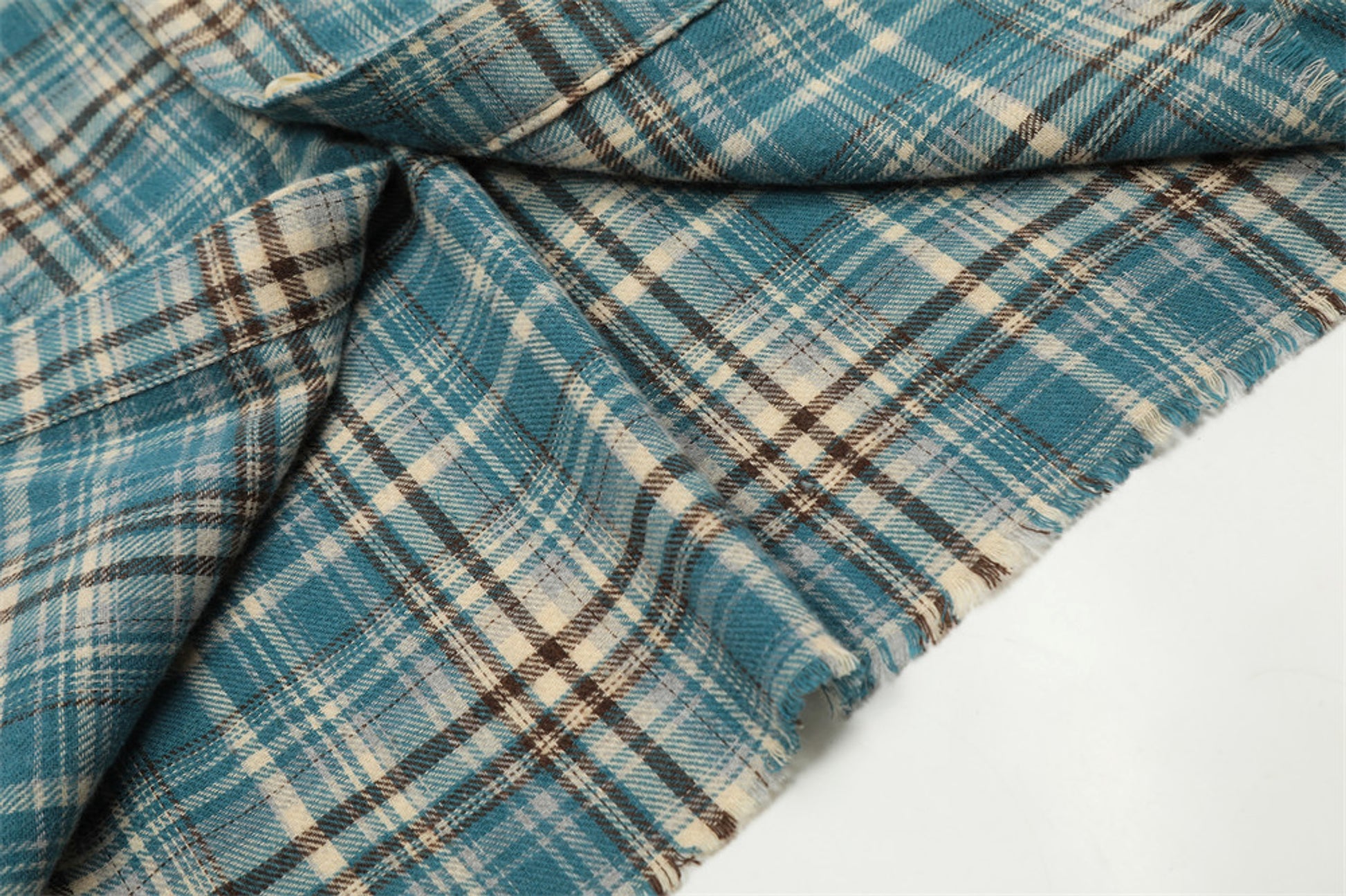 Plaid Long Sleeve DressShirt Casual Polo Collar Raw Edge Men - enhanced image 5