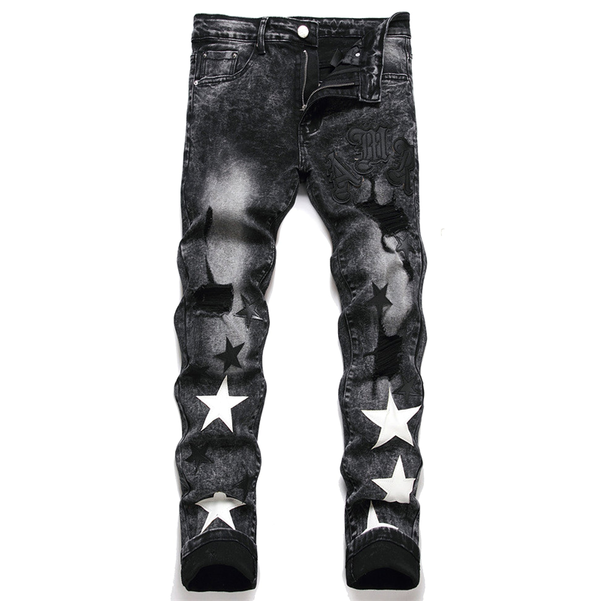 Punk Men's Jeans Hole Embroidery Five-pointed Star - enhanced image 5