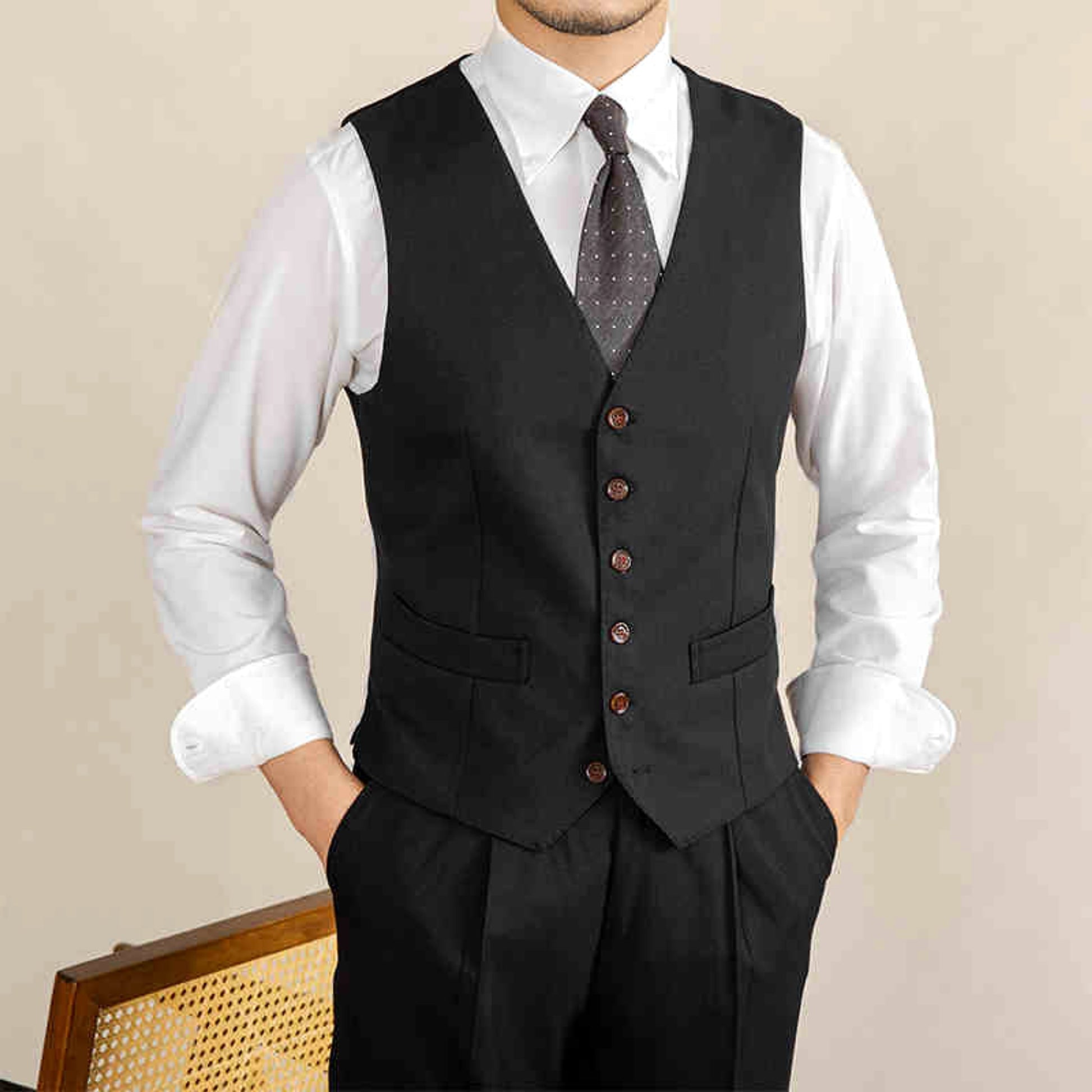 GentleForm™ – Retro Italian V-neck Suit Vest - enhanced image 5