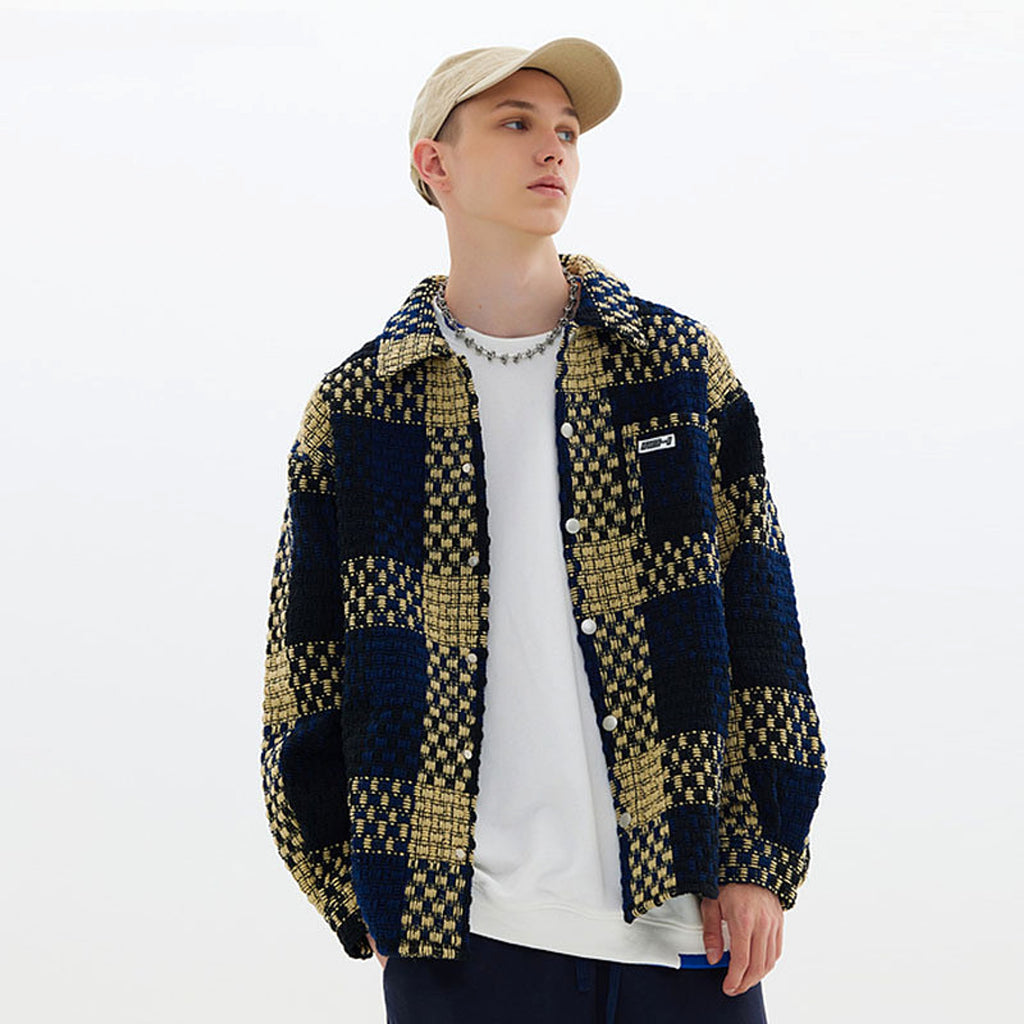 Retro Plaid Stitching Lapel Jacket For Men - enhanced image 5