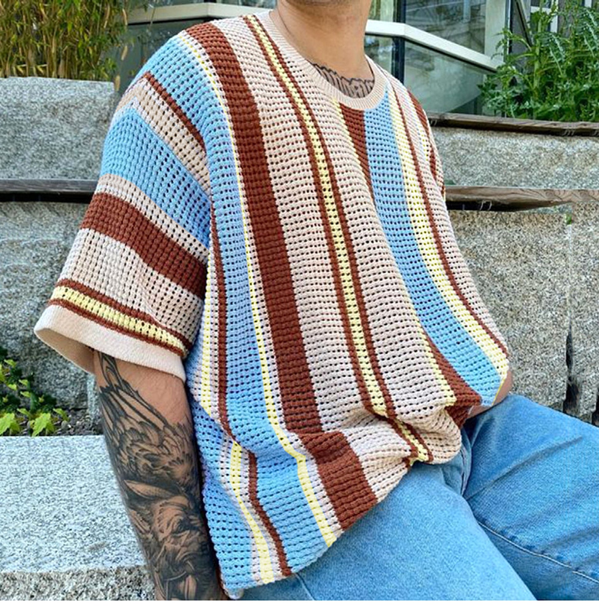 Round Neck Short Sleeve Thin Knitted T-shirt Men - enhanced image 5