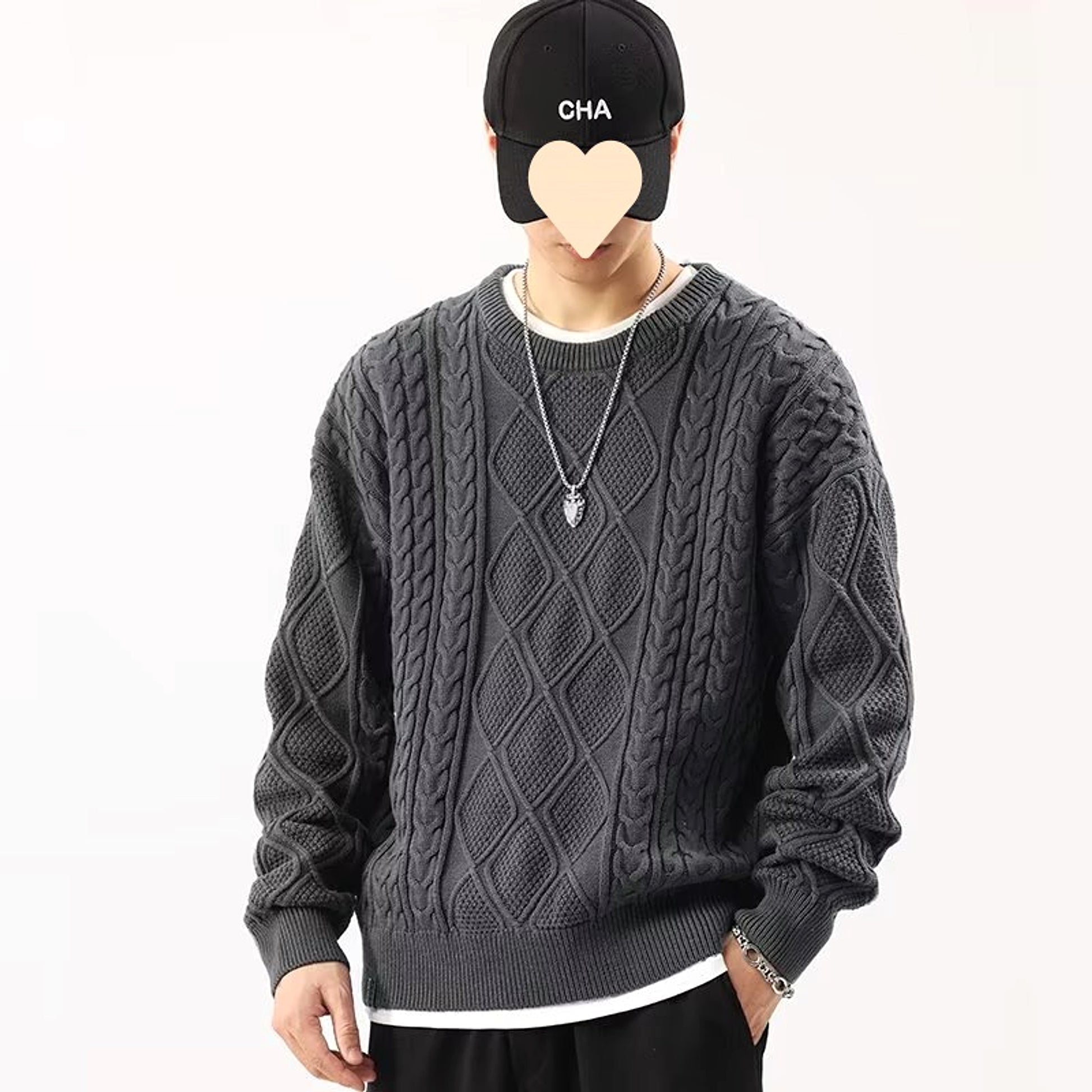 A1. Round Neck Sweater Men's Loose Sweater - enhanced image 5