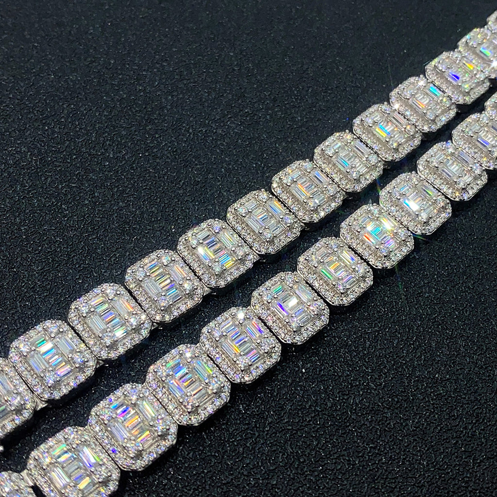 S925 Silver Rectangular Moissanite Cuban Link Chain – Sophisticated and Stylish - enhanced image 5