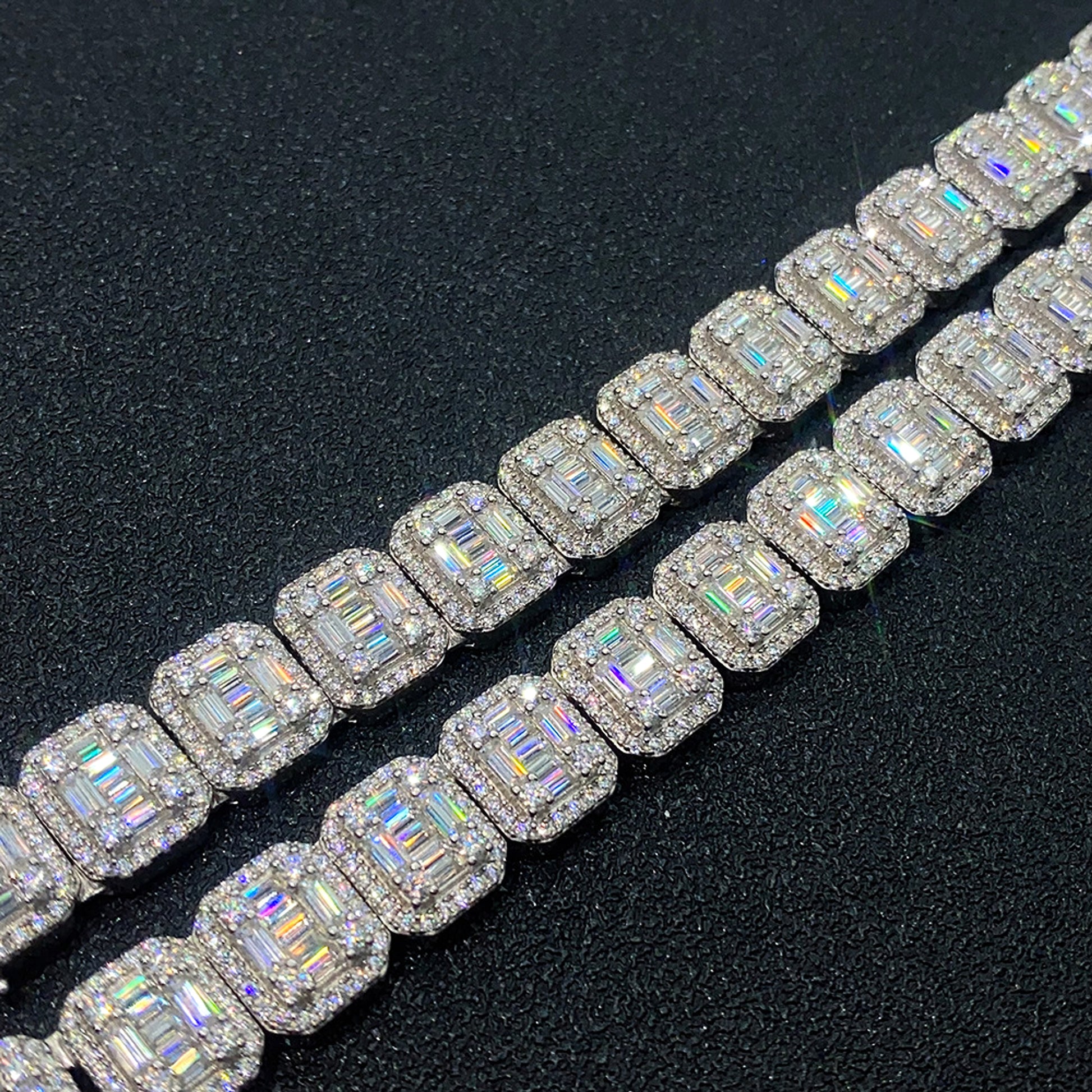 S925 Silver Rectangular Moissanite Cuban Link Chain – Sophisticated and Stylish - enhanced image 5