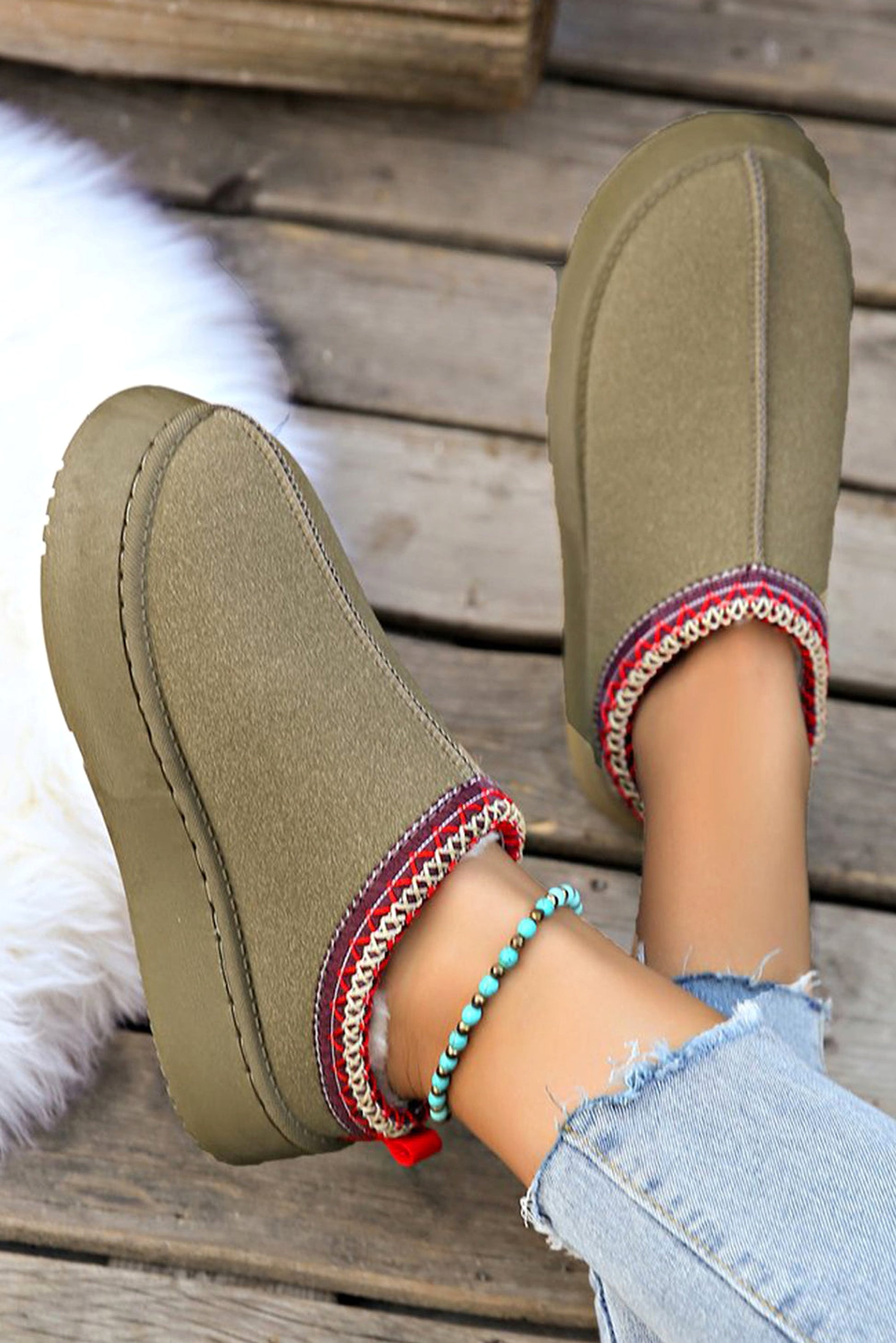 Sage Green Contrast Print Suede Plush Lined Snow Boots - enhanced image 5