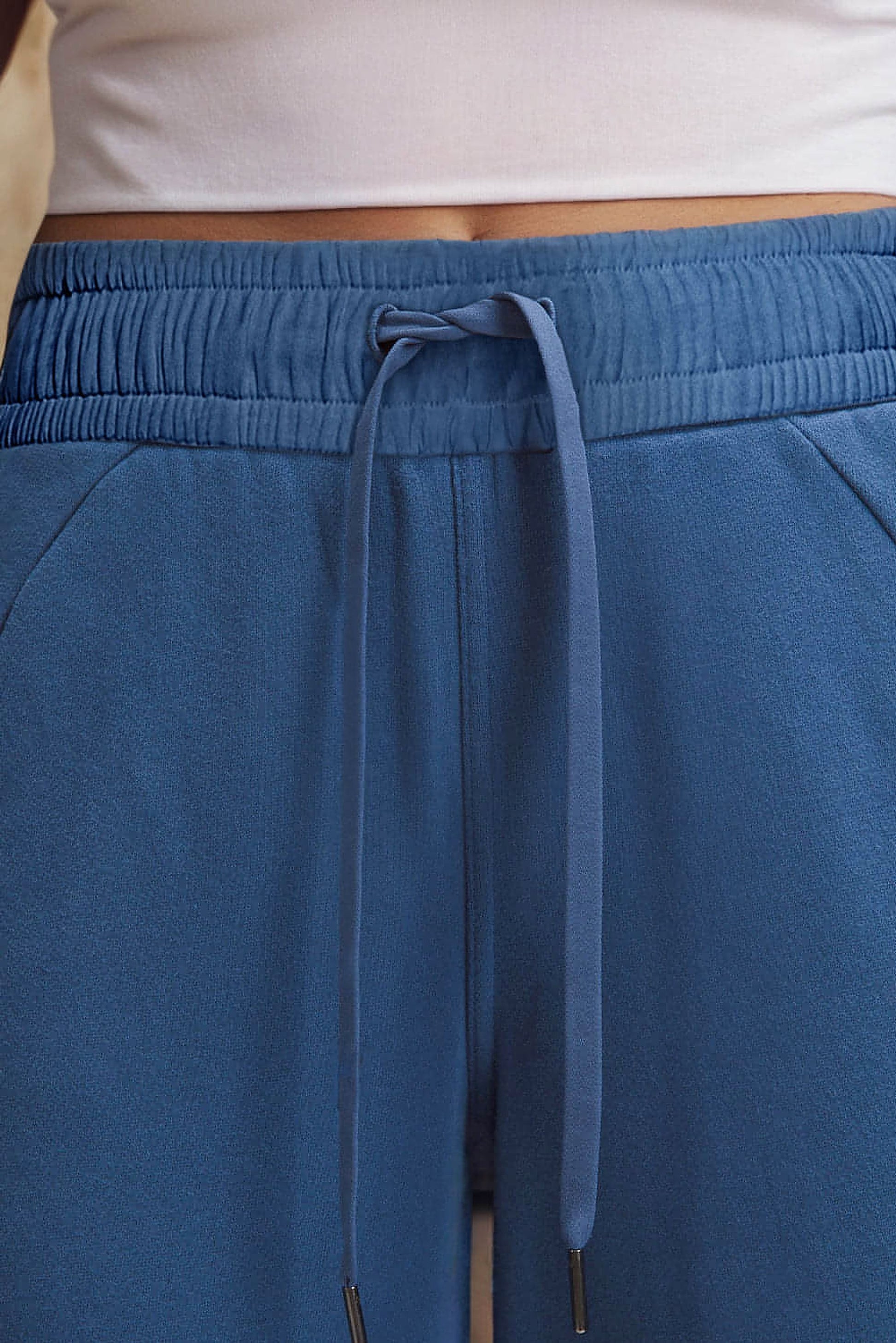 Sail Blue Drawstring High Waist Wide Leg Pocketed Sweatpants - enhanced image 5