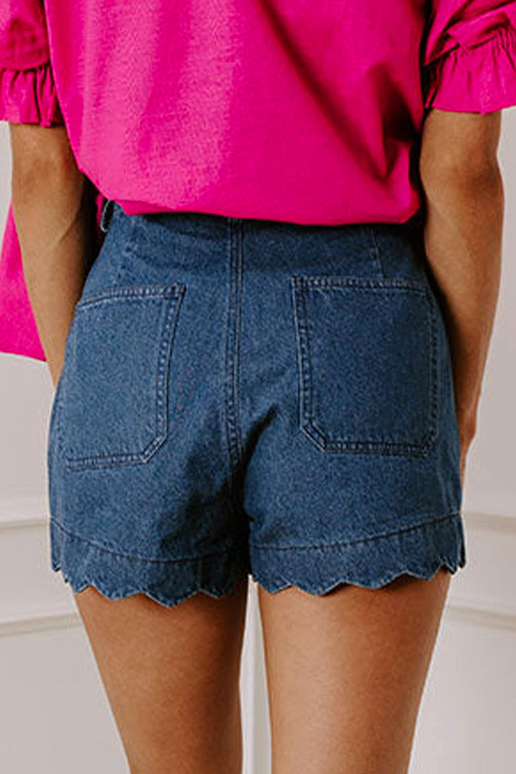 Sail Blue Scalloped Hemline Acid Wash High Waist Denim Shorts - enhanced image 5