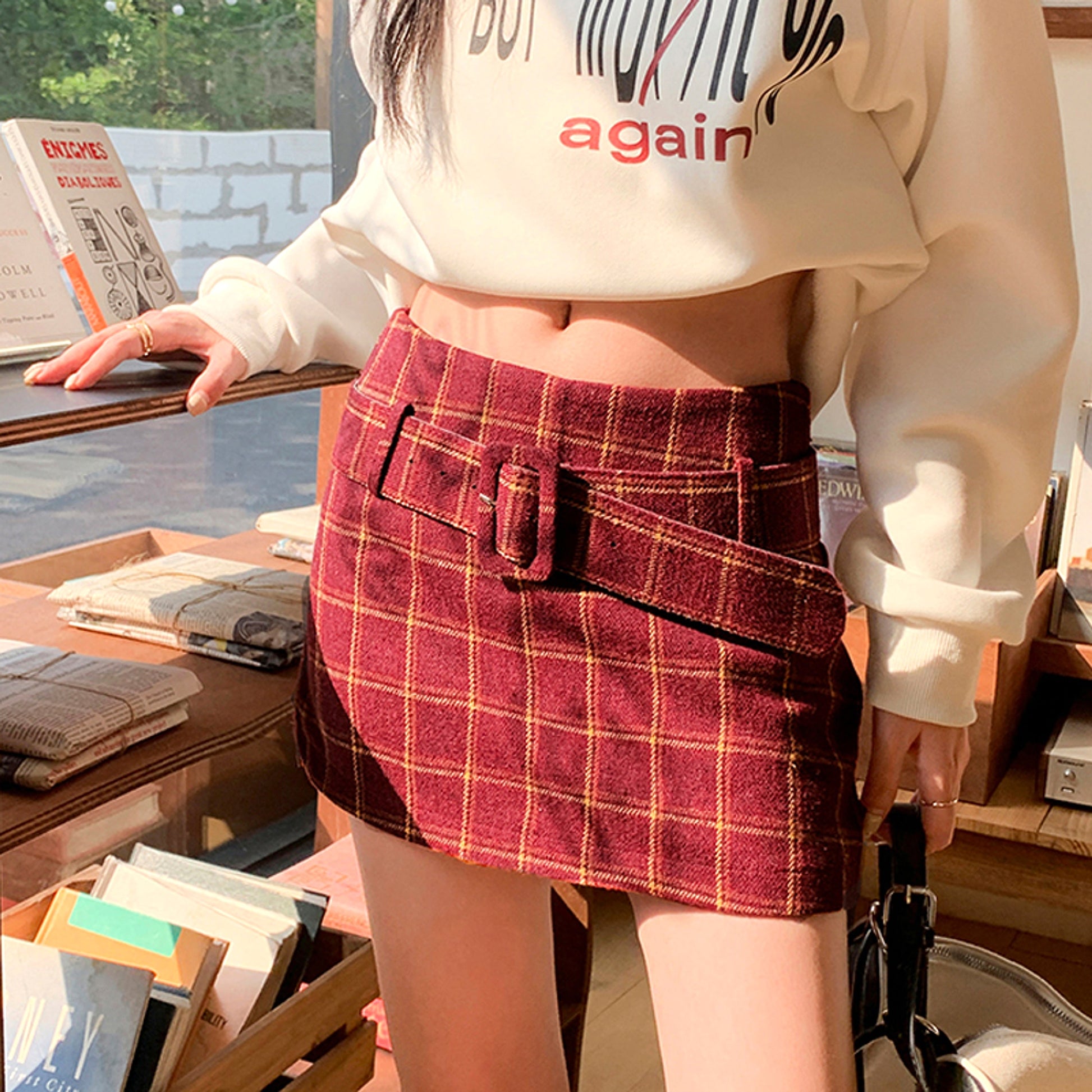 Santa Red Plaid Wrap Hip Skirt Lady - enhanced image 5