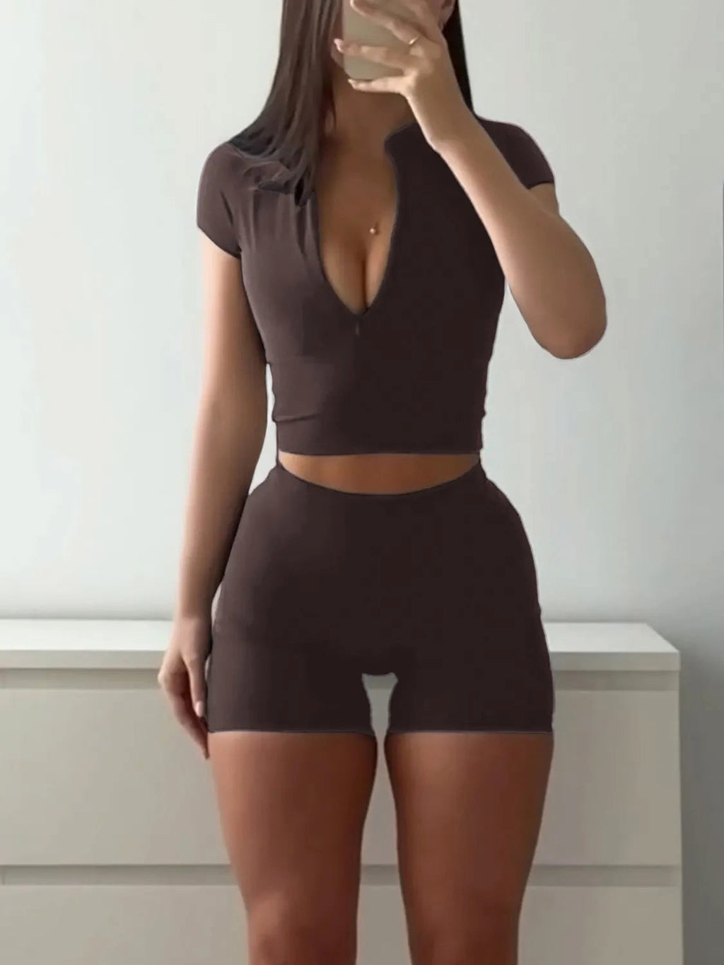 Short Sleeve Crop Top and Shorts Set - enhanced image 5