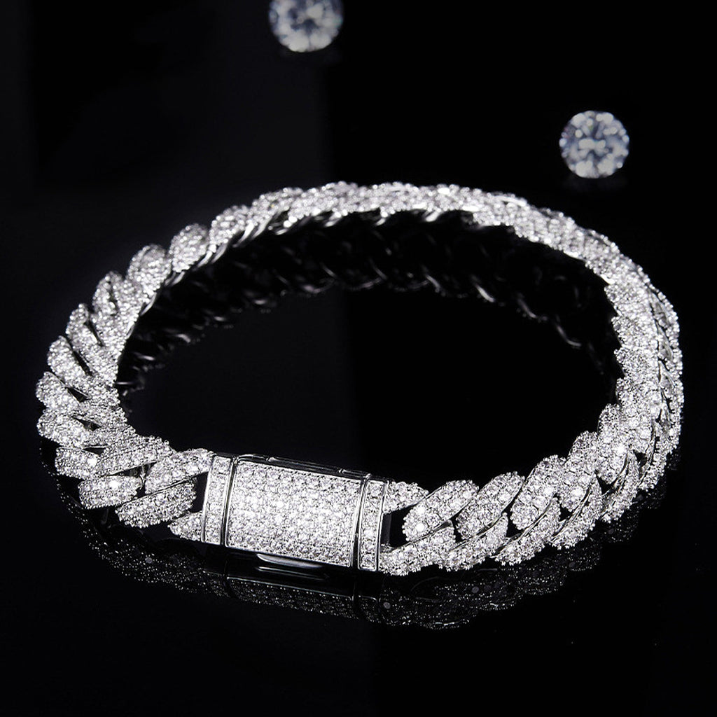 Silver Cuban Bracelet Or Necklace With Moissanite Diamonds - enhanced image 5