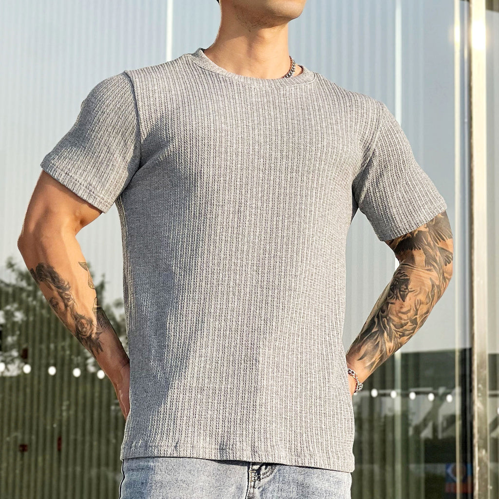 A1. Simplicity All-matching Slim Fit Breathable Stretch Sports Fitness Round Neck Short Sleeve T-Shirt - enhanced image 5