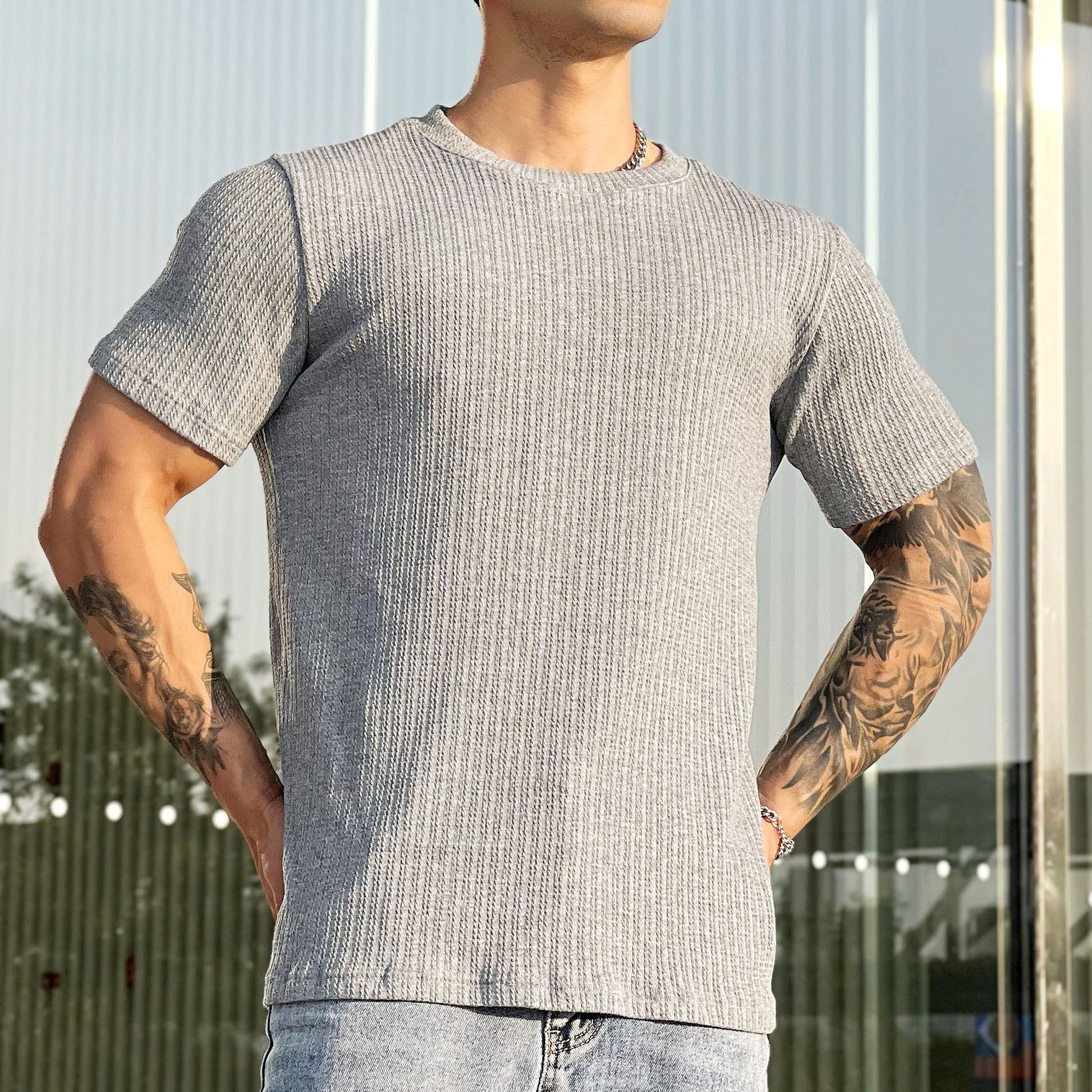 A1. Simplicity All-matching Slim Fit Breathable Stretch Sports Fitness Round Neck Short Sleeve T-Shirt - enhanced image 5