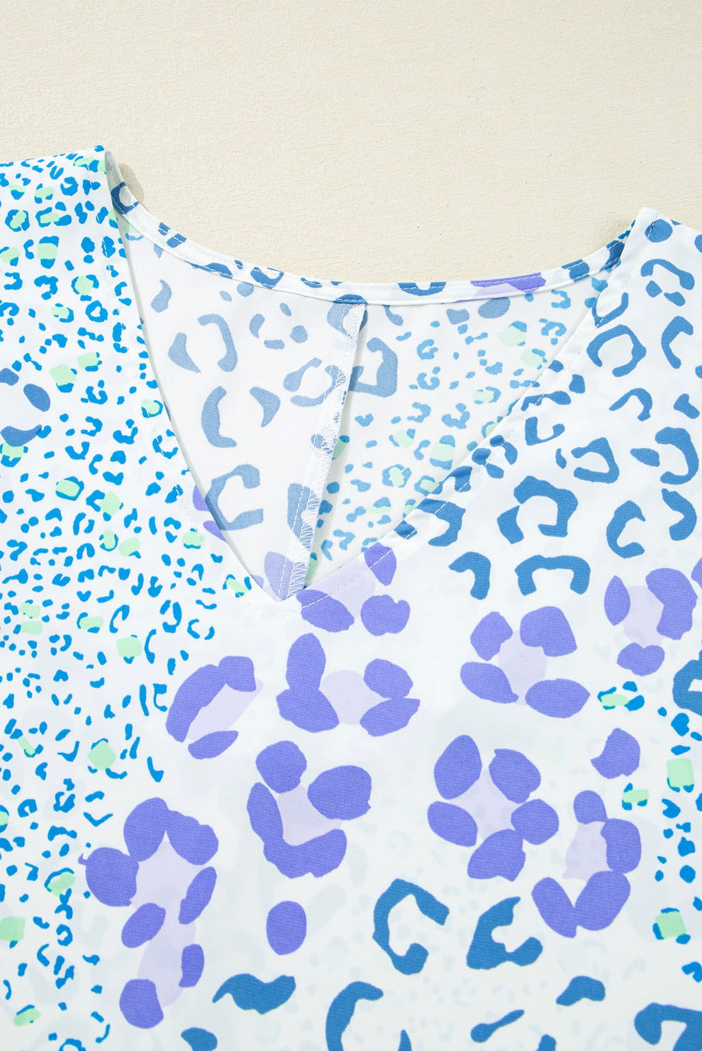 Sky Blue Leopard Print Short Sleeve V Neck Plus Size Top - enhanced image 5