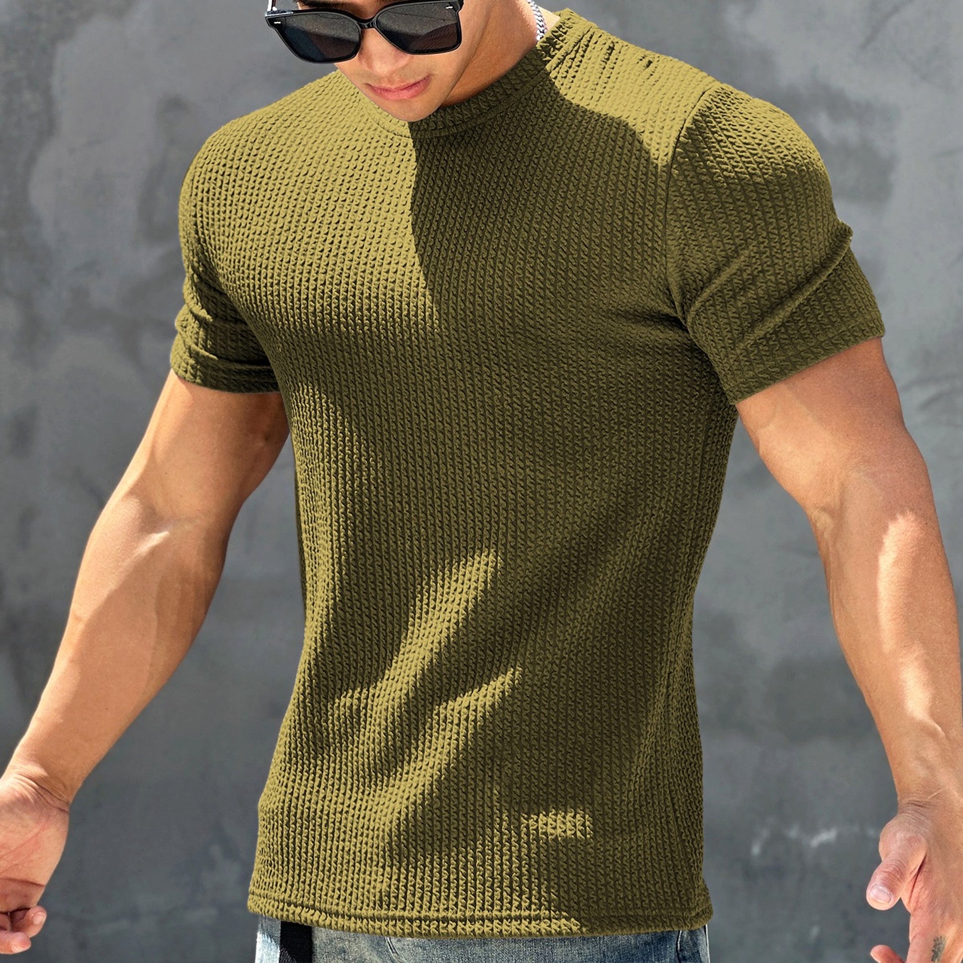 Sports And Fitness Short Sleeved Men's Textured Quick Drying T-shirt - enhanced image 5