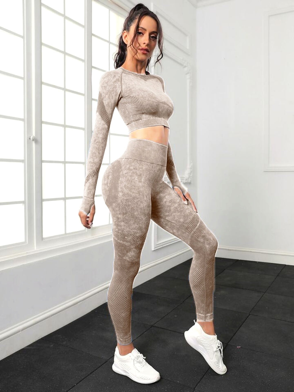 A.1 Sports Long Sleeve Fitness Yoga Leggings Pants Two-piece Set - enhanced image 5