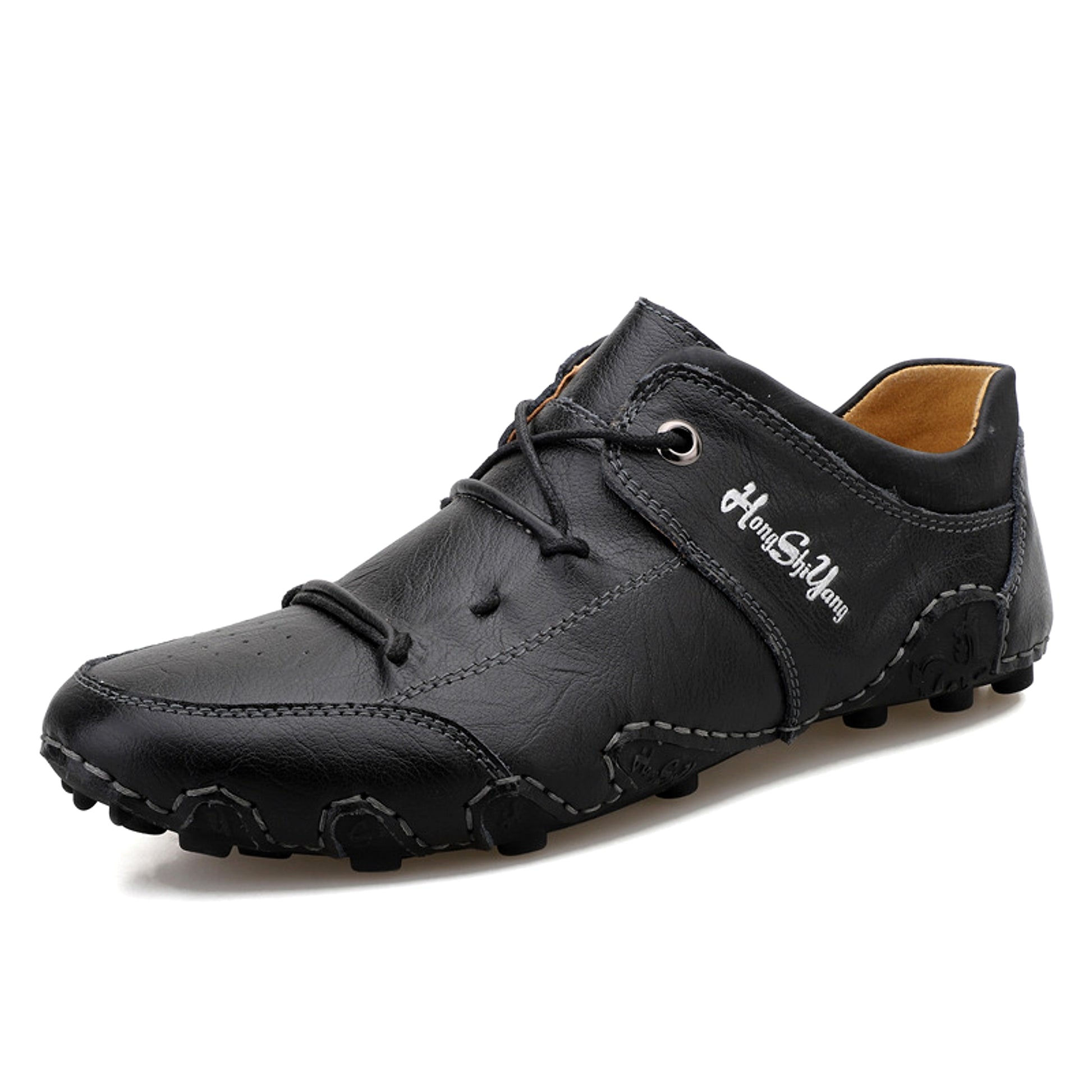 Spring New Men's Large Size Casual Leather Shoes Trend Hand-sewn Bottom - enhanced image 5