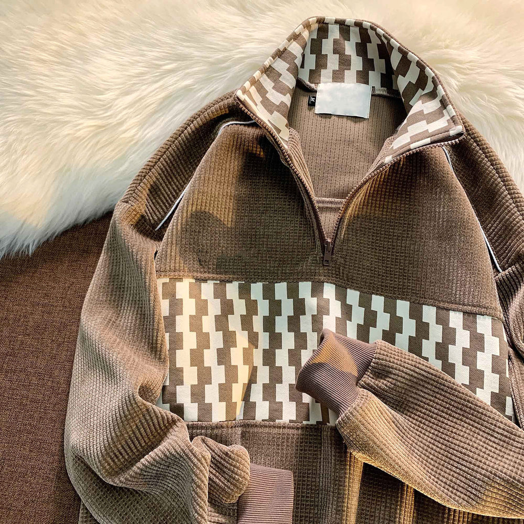 Stitching Waffle Stand Collar Sweater Men - enhanced image 5