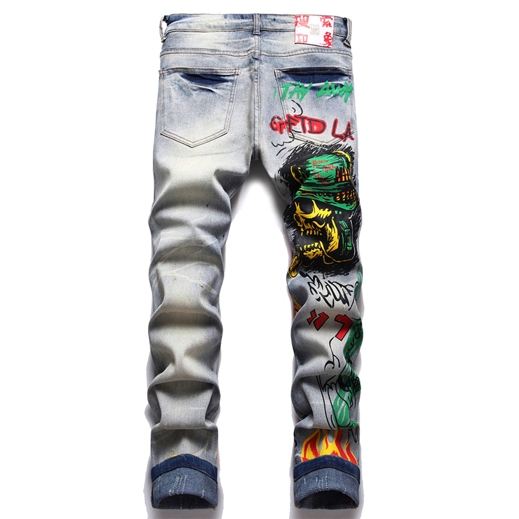 Stretch Print Dye Skinny Men's Jeans - enhanced image 5