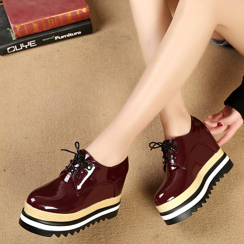 Student All-match Patent Leather Single Shoe Lace Up Casual Platform Platform Shoes - enhanced image 5