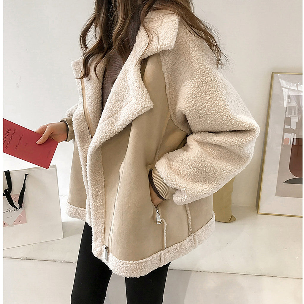 A.1 Suede Jacket Women Short Lamb Velvet Motorcycle Jacket - enhanced image 5