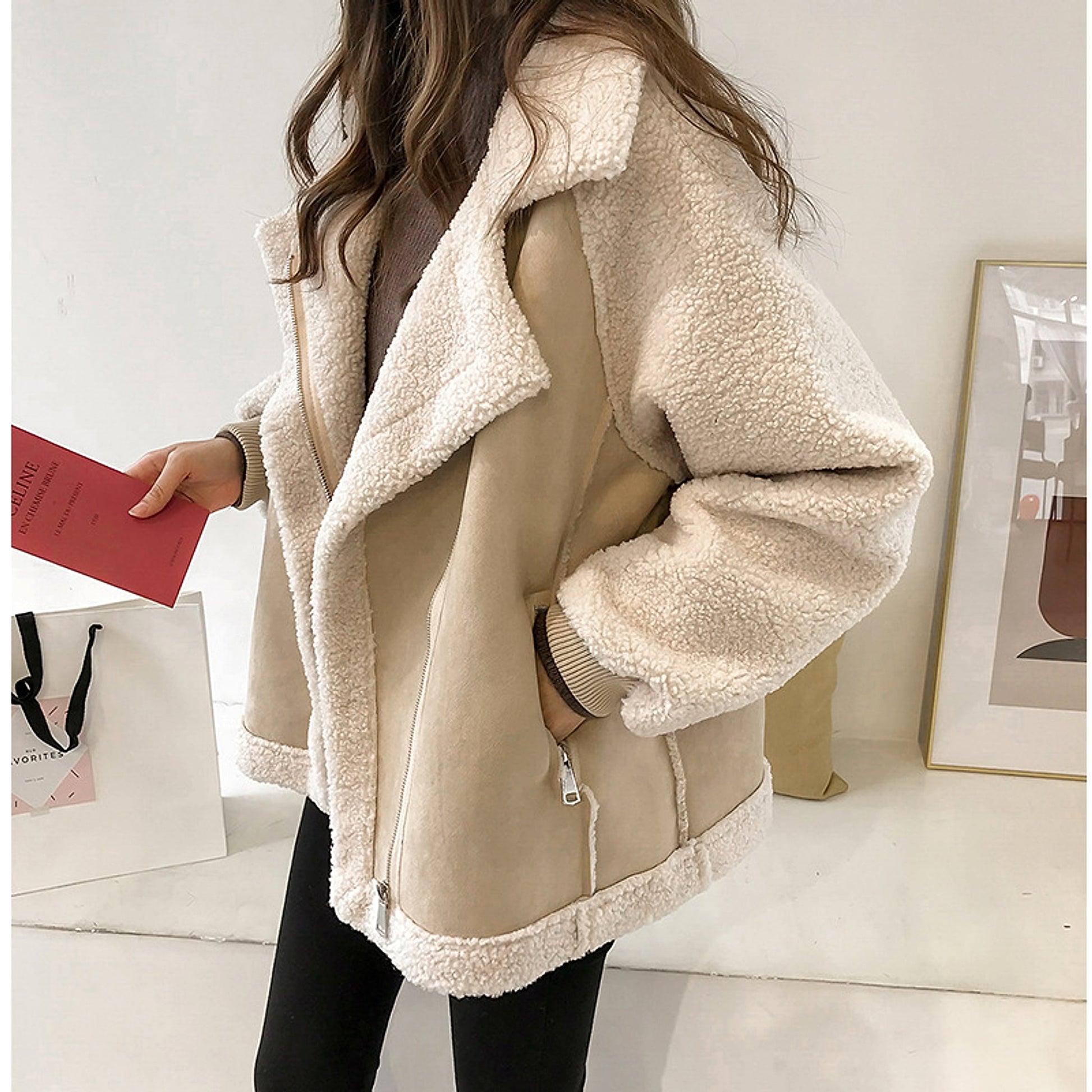 A.1 Suede Jacket Women Short Lamb Velvet Motorcycle Jacket - enhanced image 5