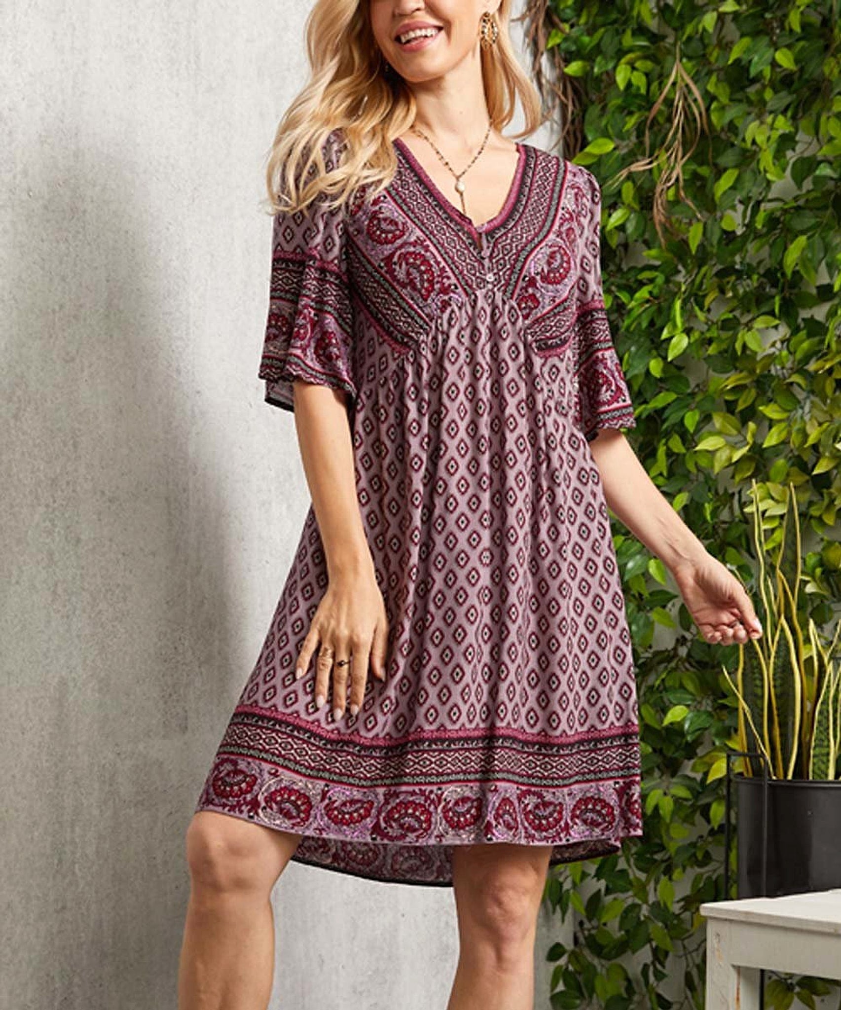 Summer Casual V-neck Printed Floral Holiday Bohemian Beach Dress - enhanced image 5