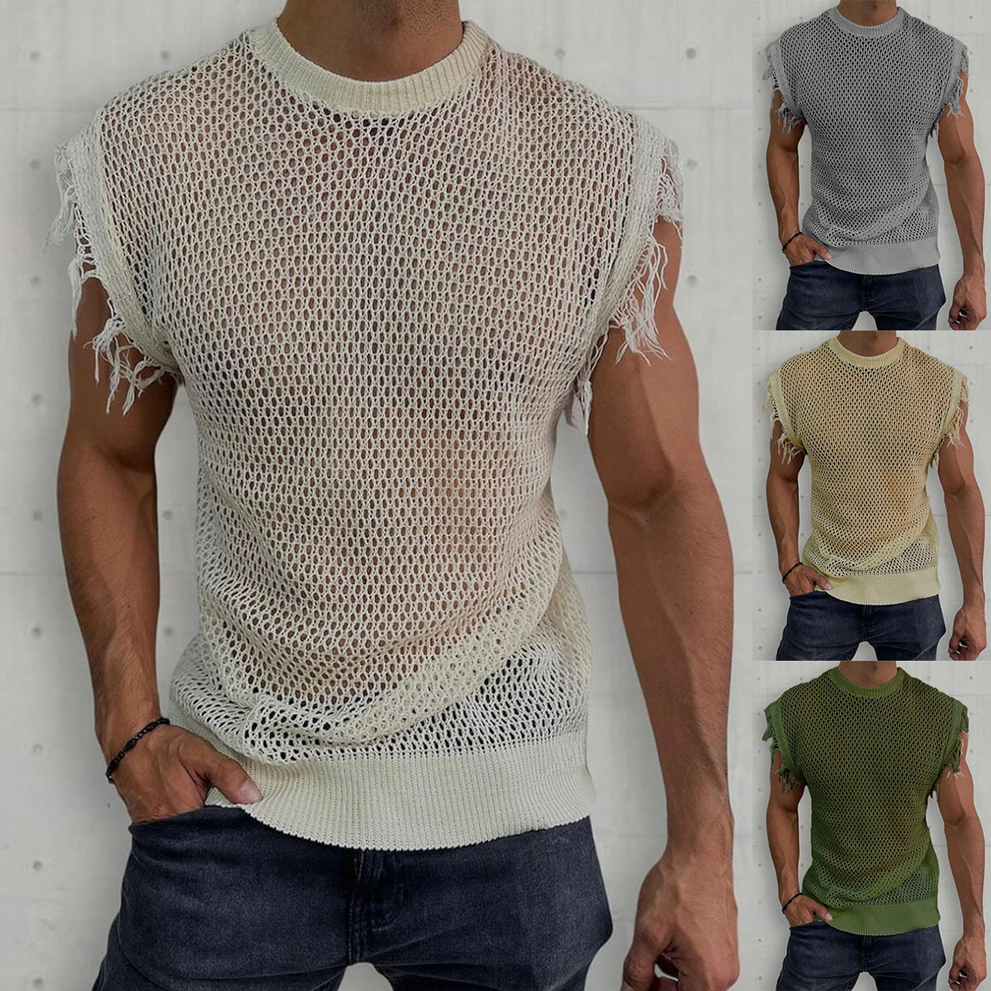Summer Knitted Vest Round Neck Sleeveless T-Shirt (Tank-Top) Men - enhanced image 5