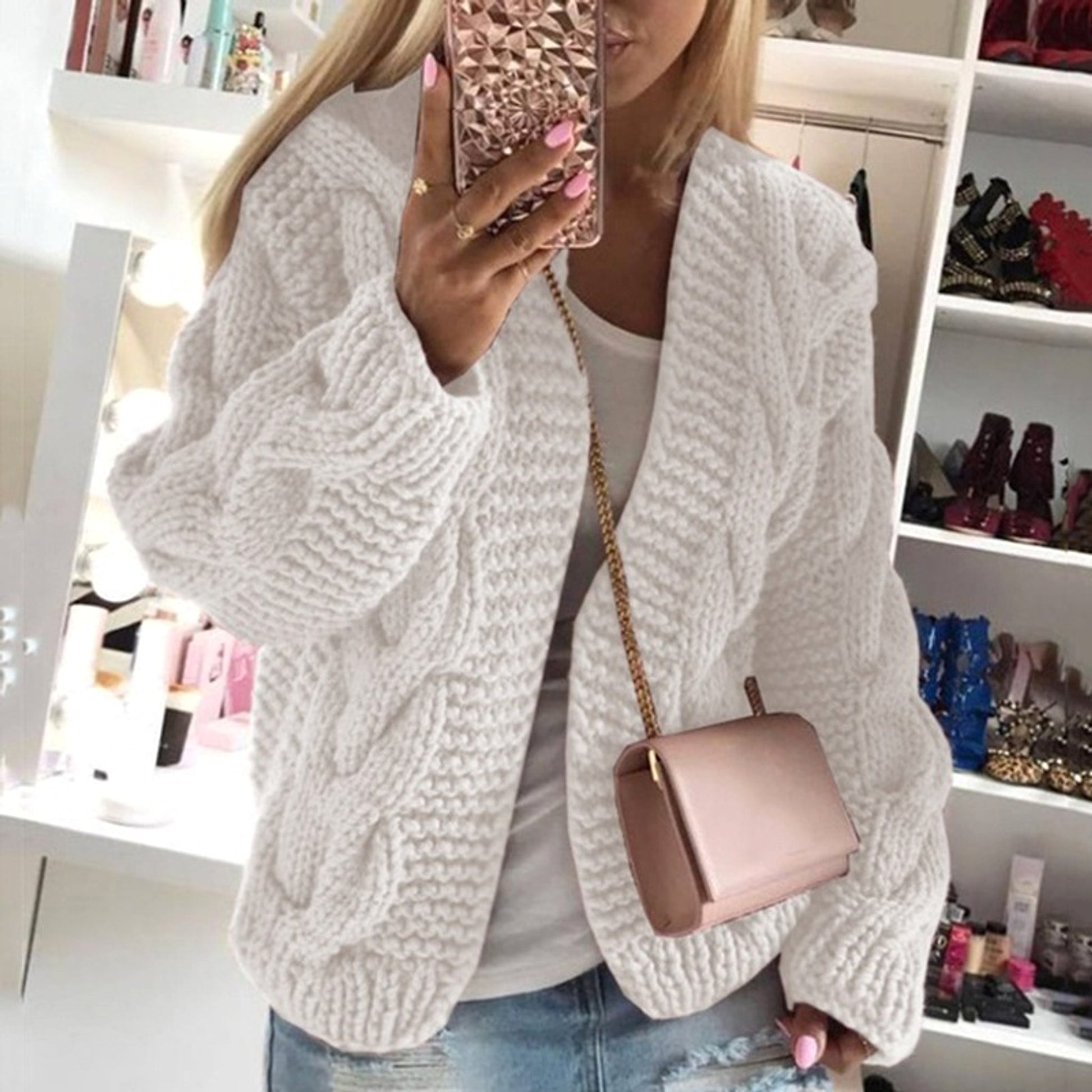 Sweater Women's Thick Thread Twist Knitted Cardigan Sweater - enhanced image 5