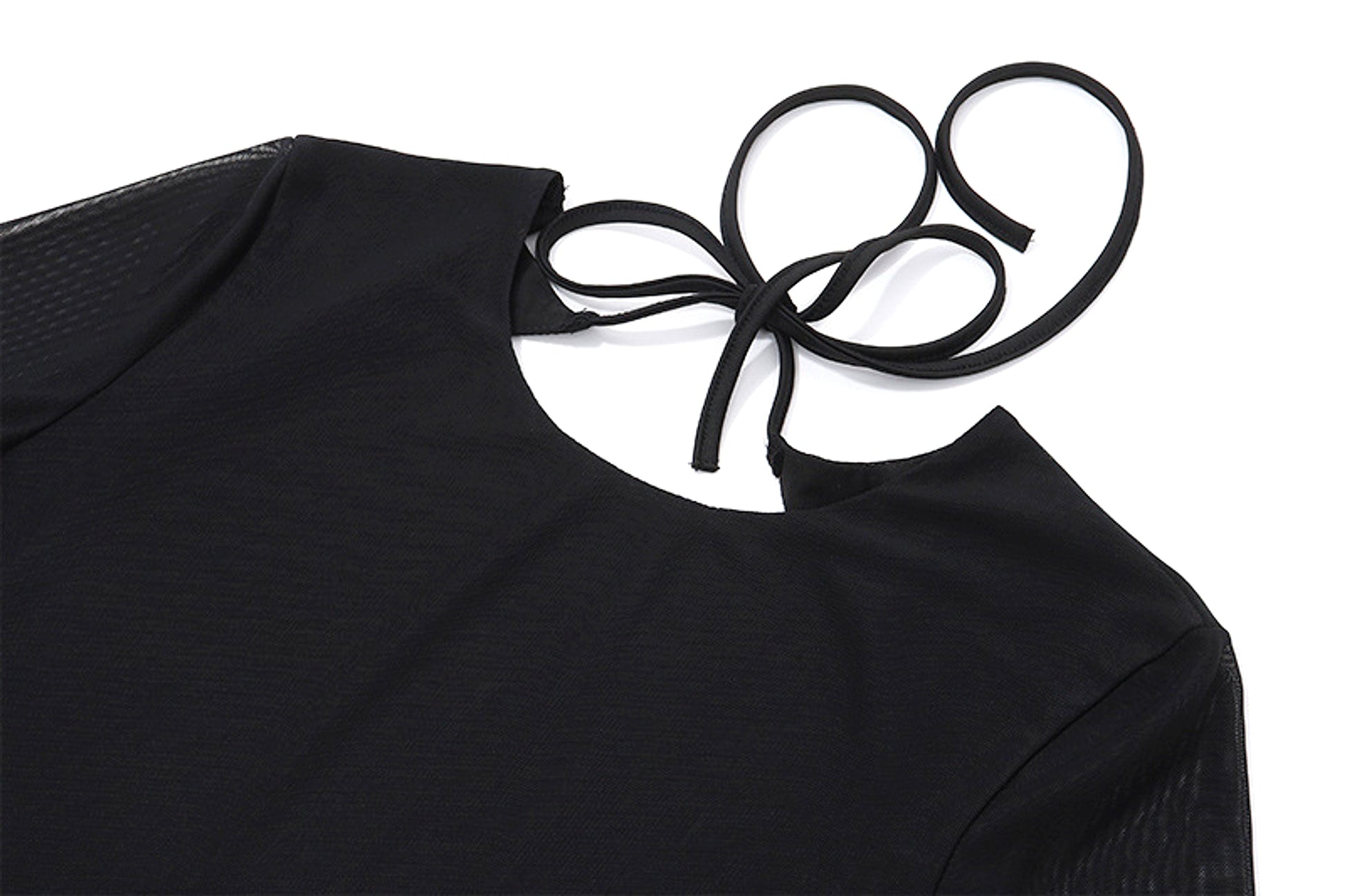 Temperament Crew Neck Horn Long Sleeve Mesh Dress Skinny Skirt - enhanced image 5