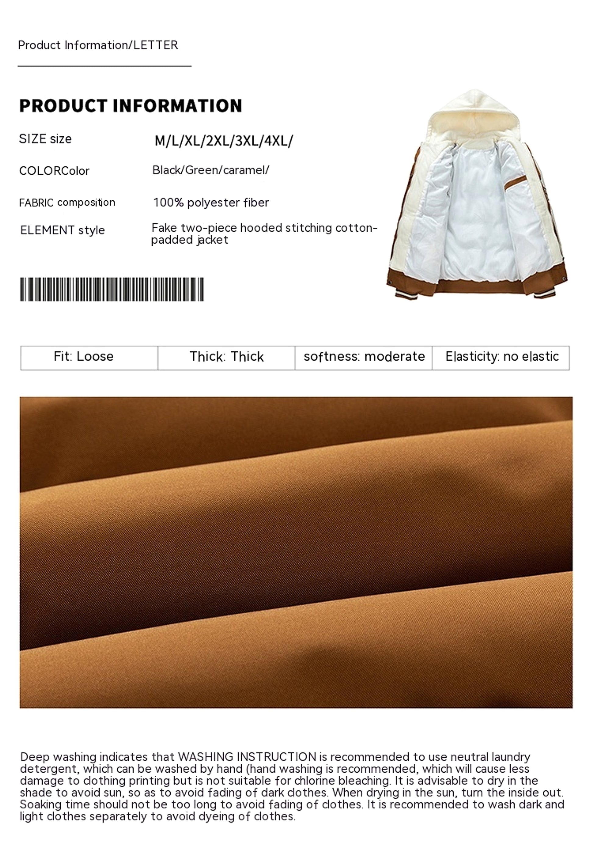 Thickened Down Cotton Jacket With Hood And Two Fake Pieces Men - enhanced image 5