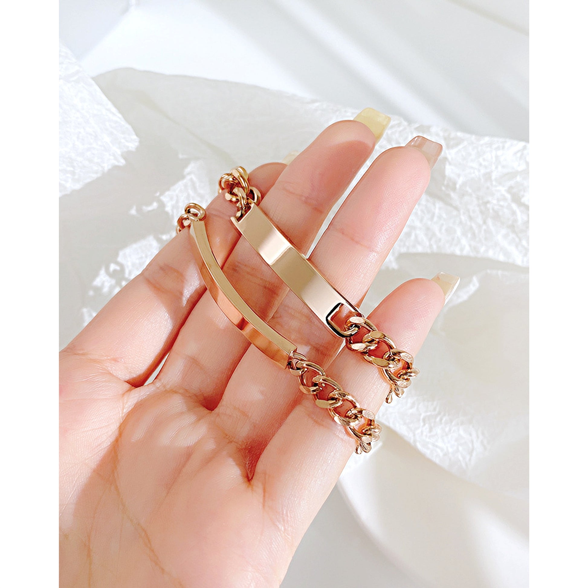 Titanium Steel Curved Plate Rose Gold Plated Men's And Women's Bracelet Bracelet - enhanced image 5