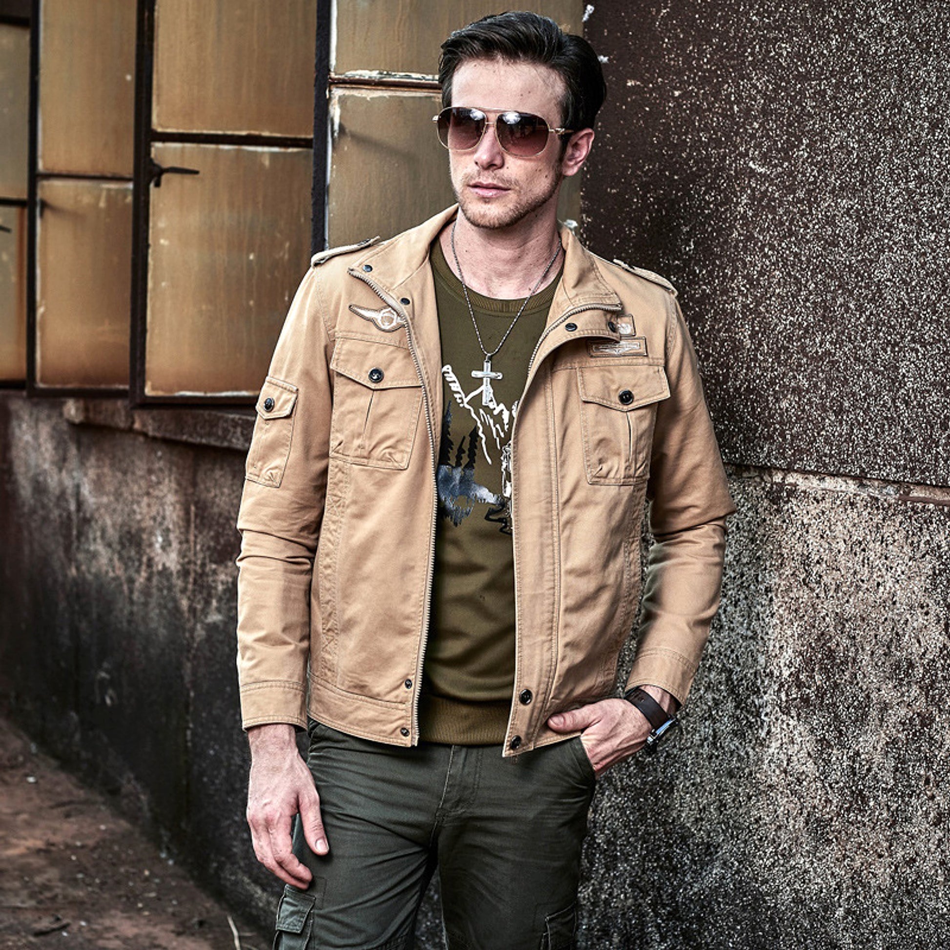 Tough Guy Washed Cotton Motorcycle Jacket Men - enhanced image 5